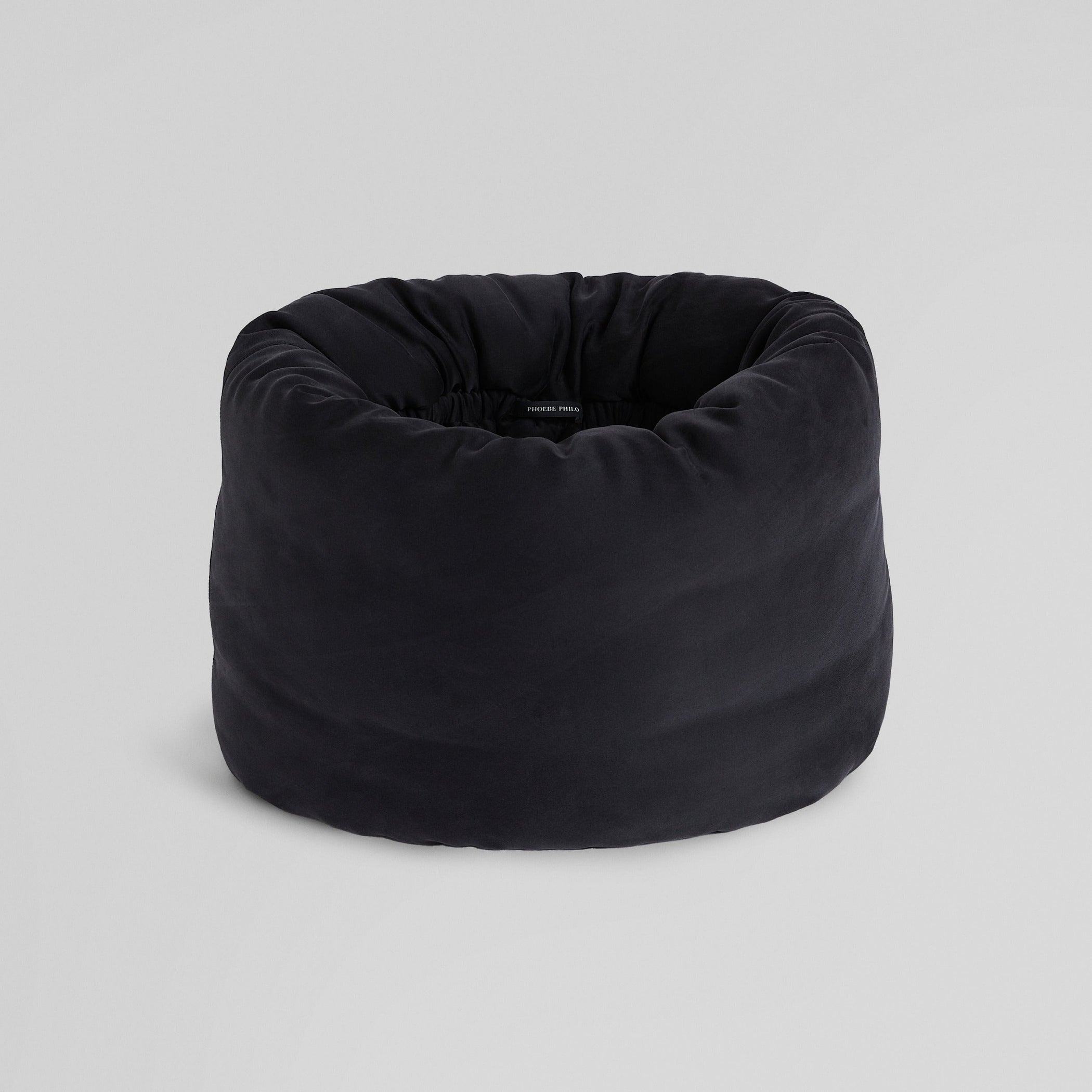 Flat shot of PILLOW SCARF in black silk satin