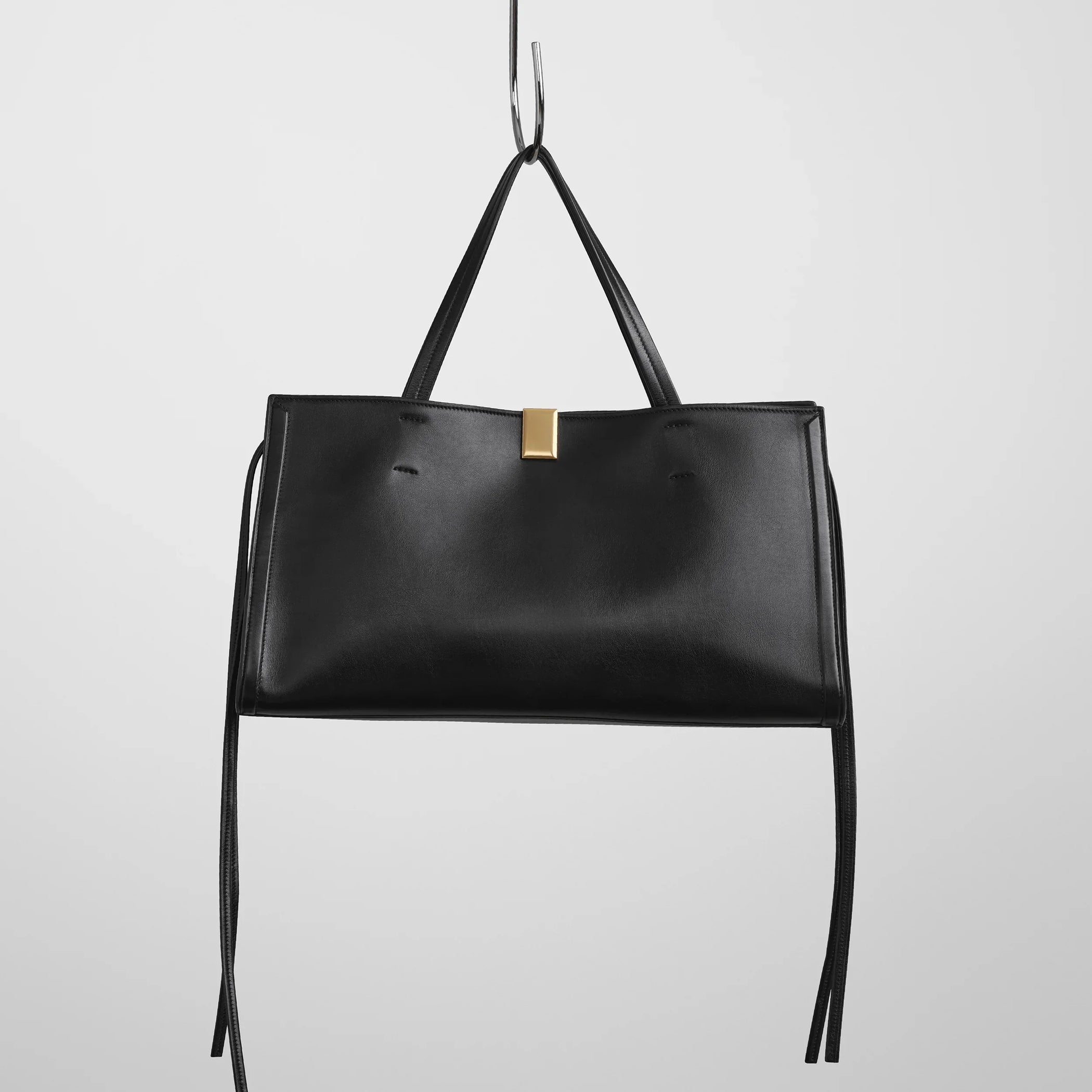 PHOEBE PHILO SMALL KIT CABAS BLACK LEATHER WITH SILVER