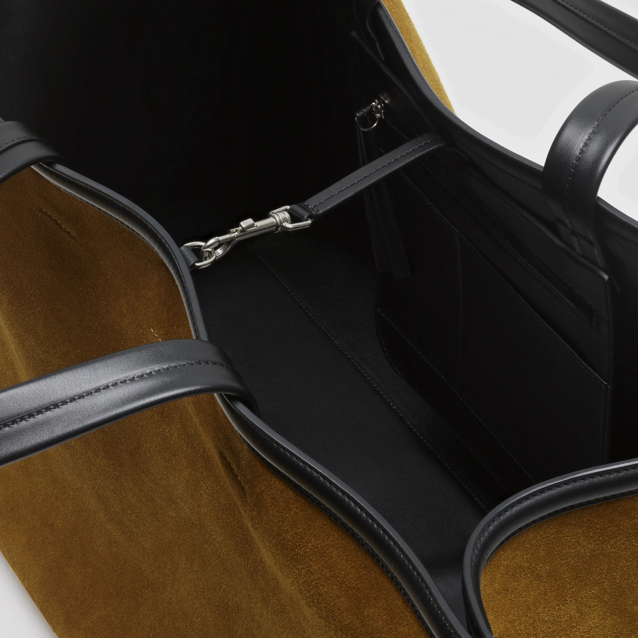 Detail  view of XL cabas in toffee suede