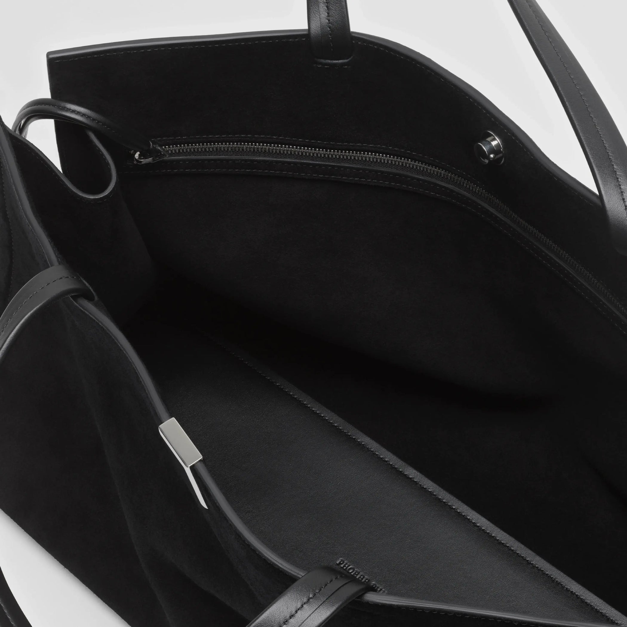 Detail view of medium kit cabas in suede black