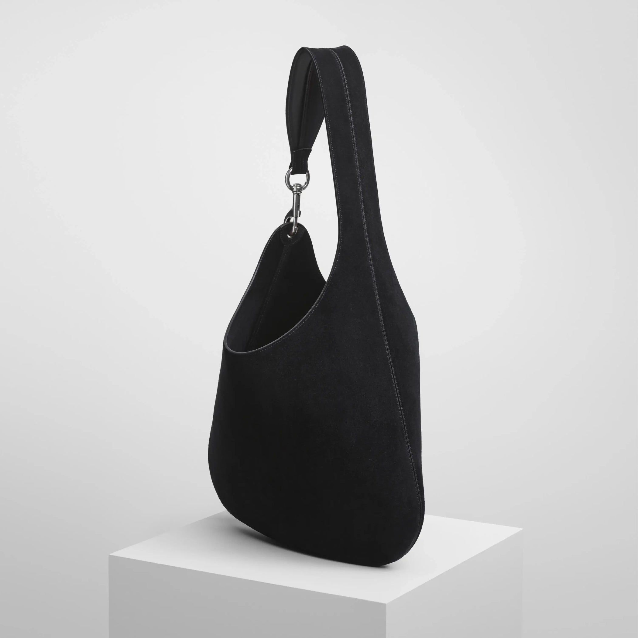 Angled view of bean bag in suede black