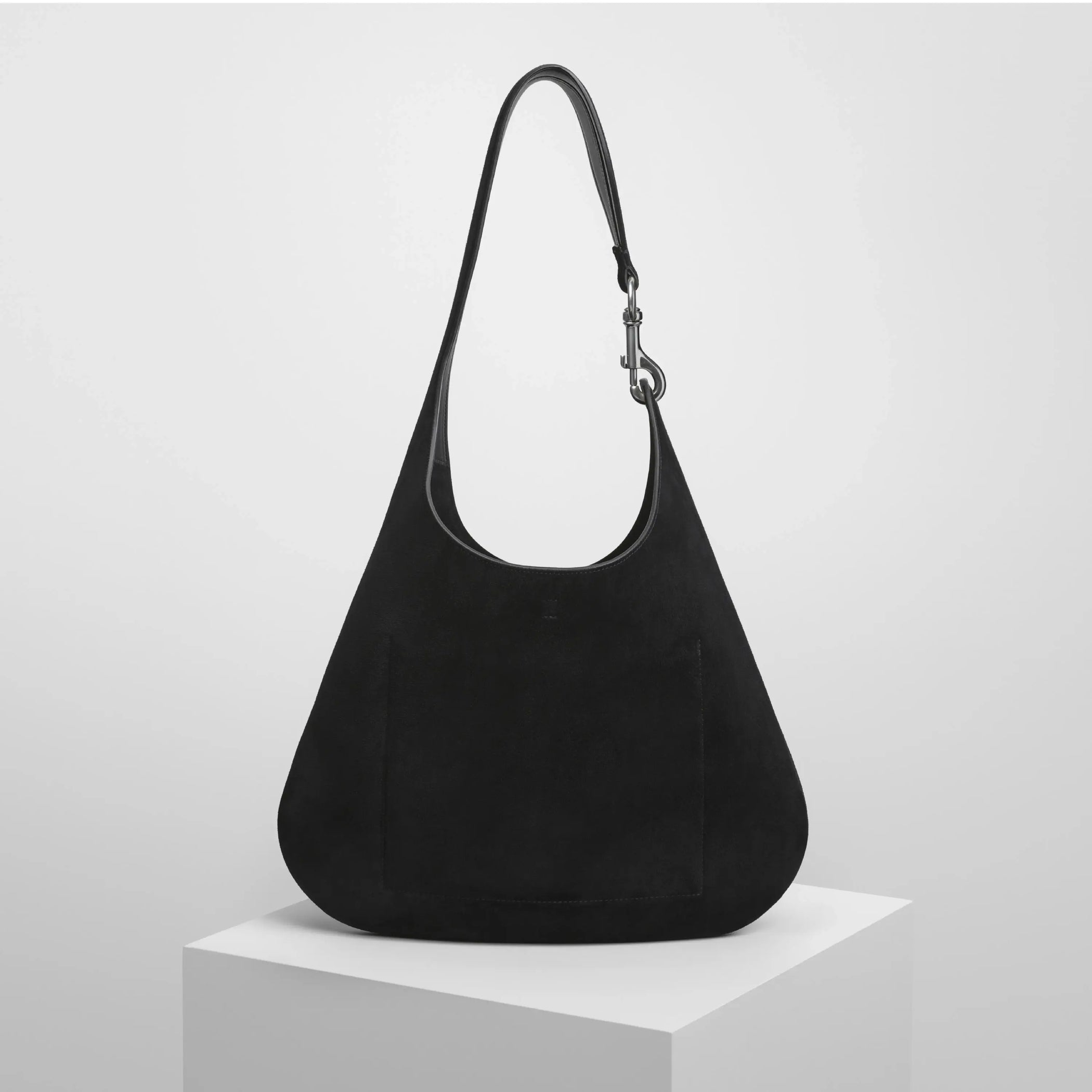 Back view of bean bag in suede black
