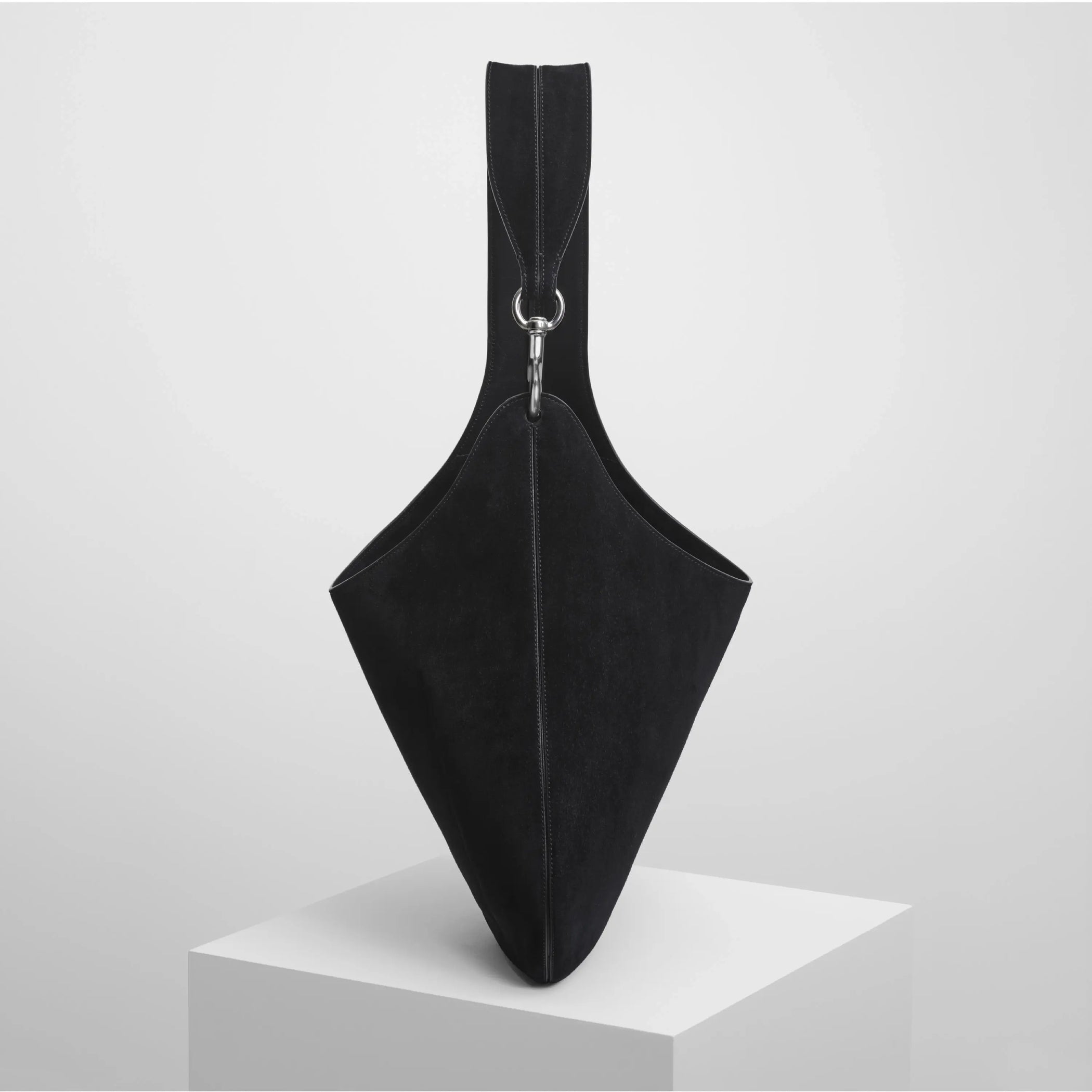Side view of bean bag in suede black