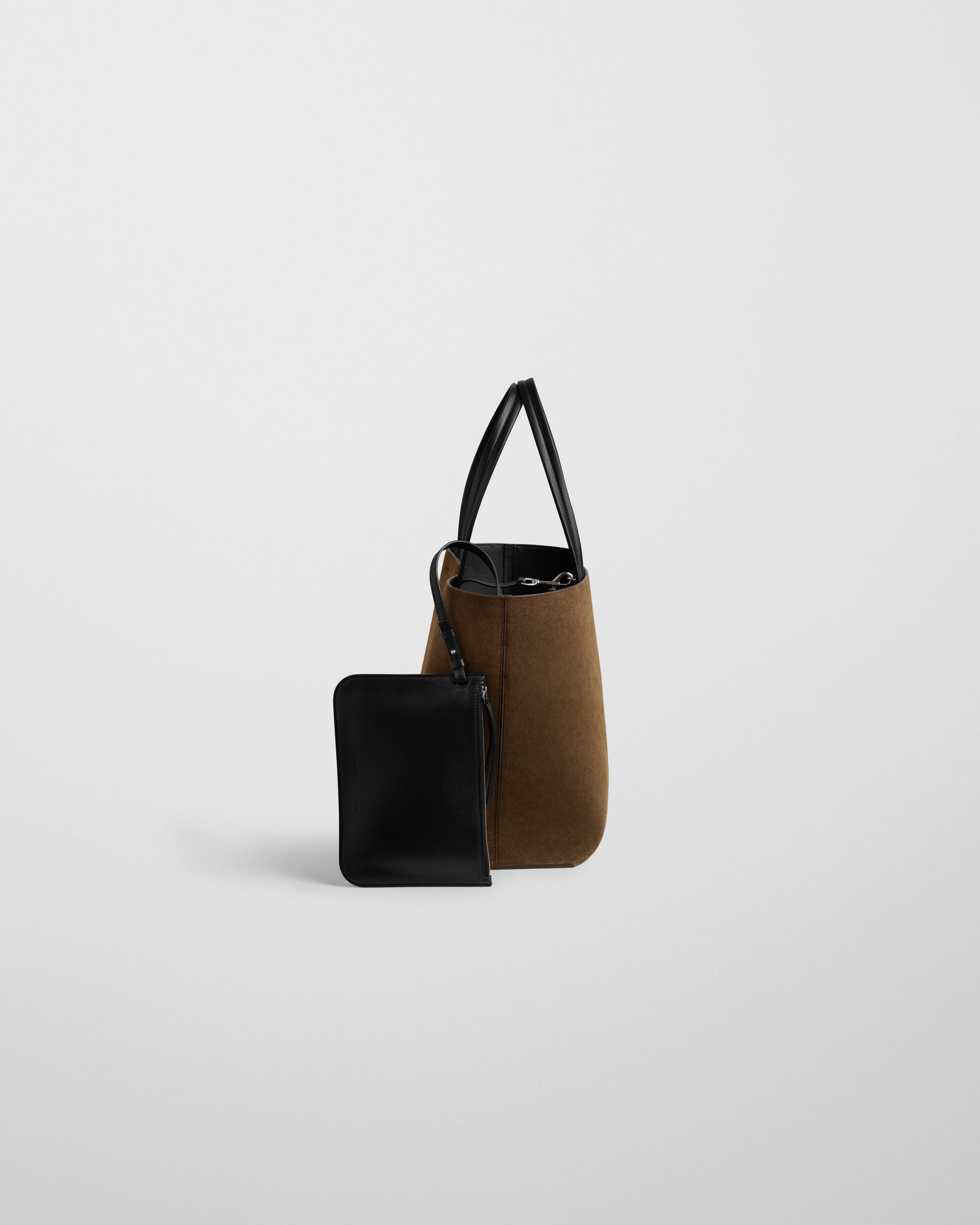 Side view of POT CABAS in army suede leather with internal black pocket