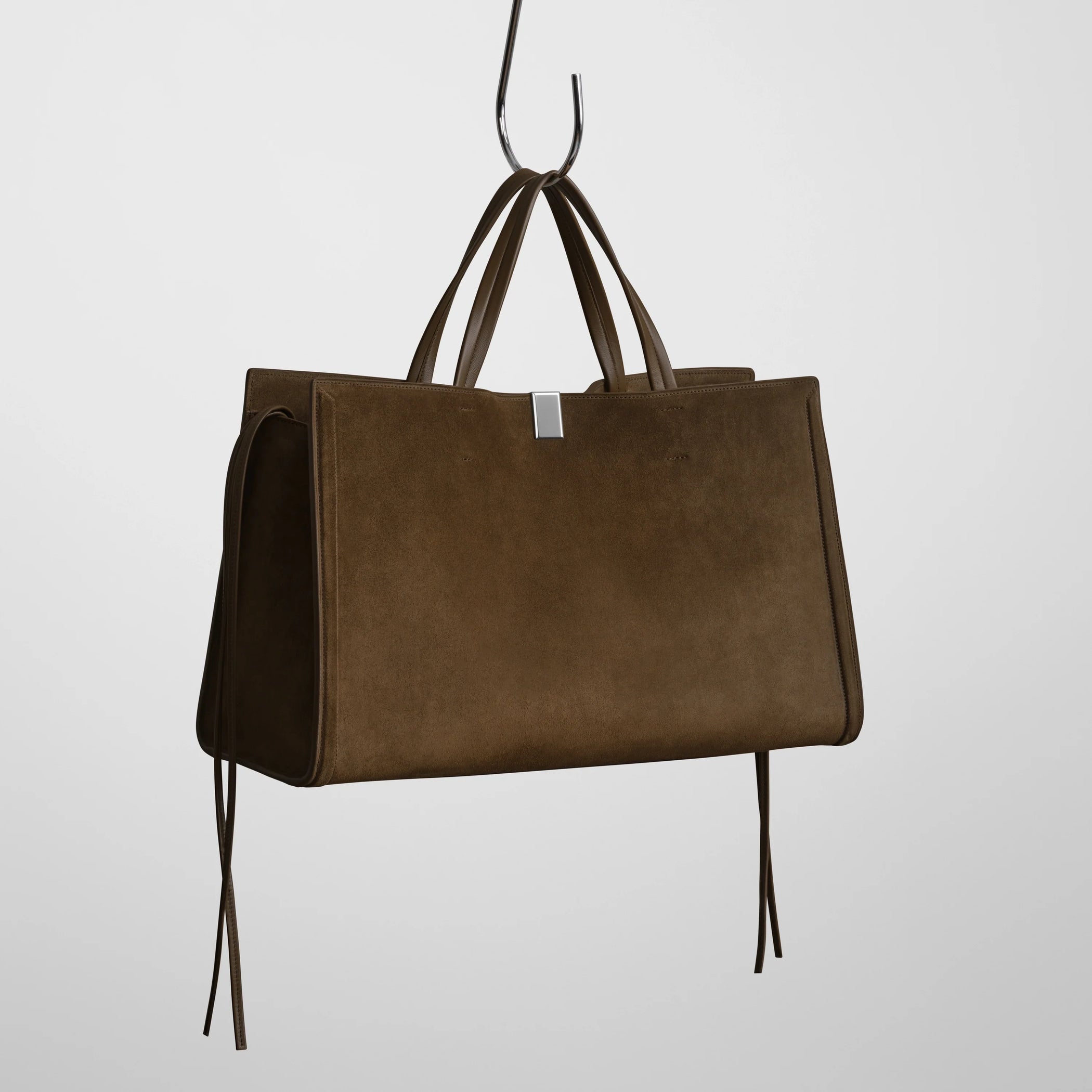 Front view of medium kit cabas in khaki suede leather.