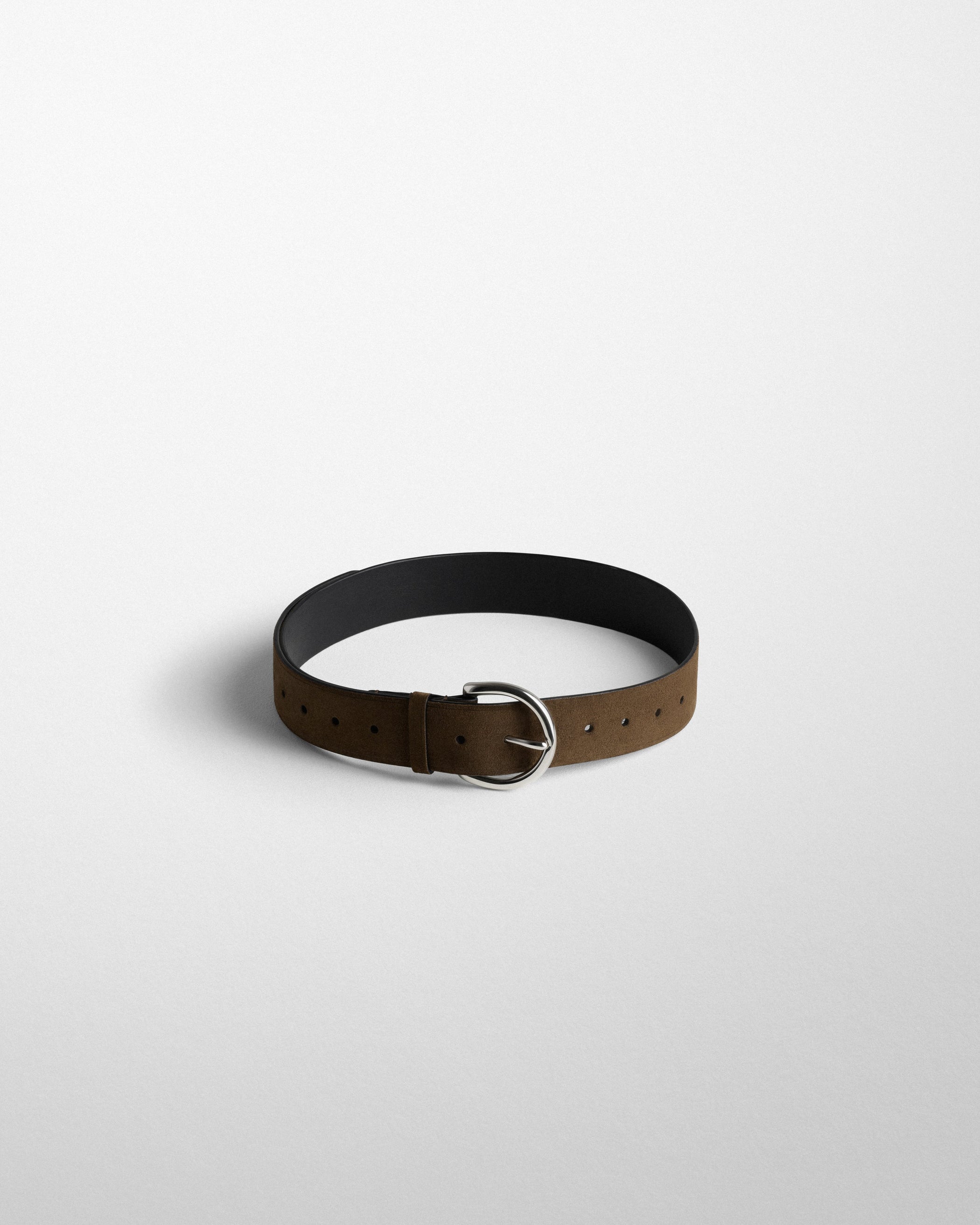 Flat view of ROUND BUCKLE BELT 40MM in army suede