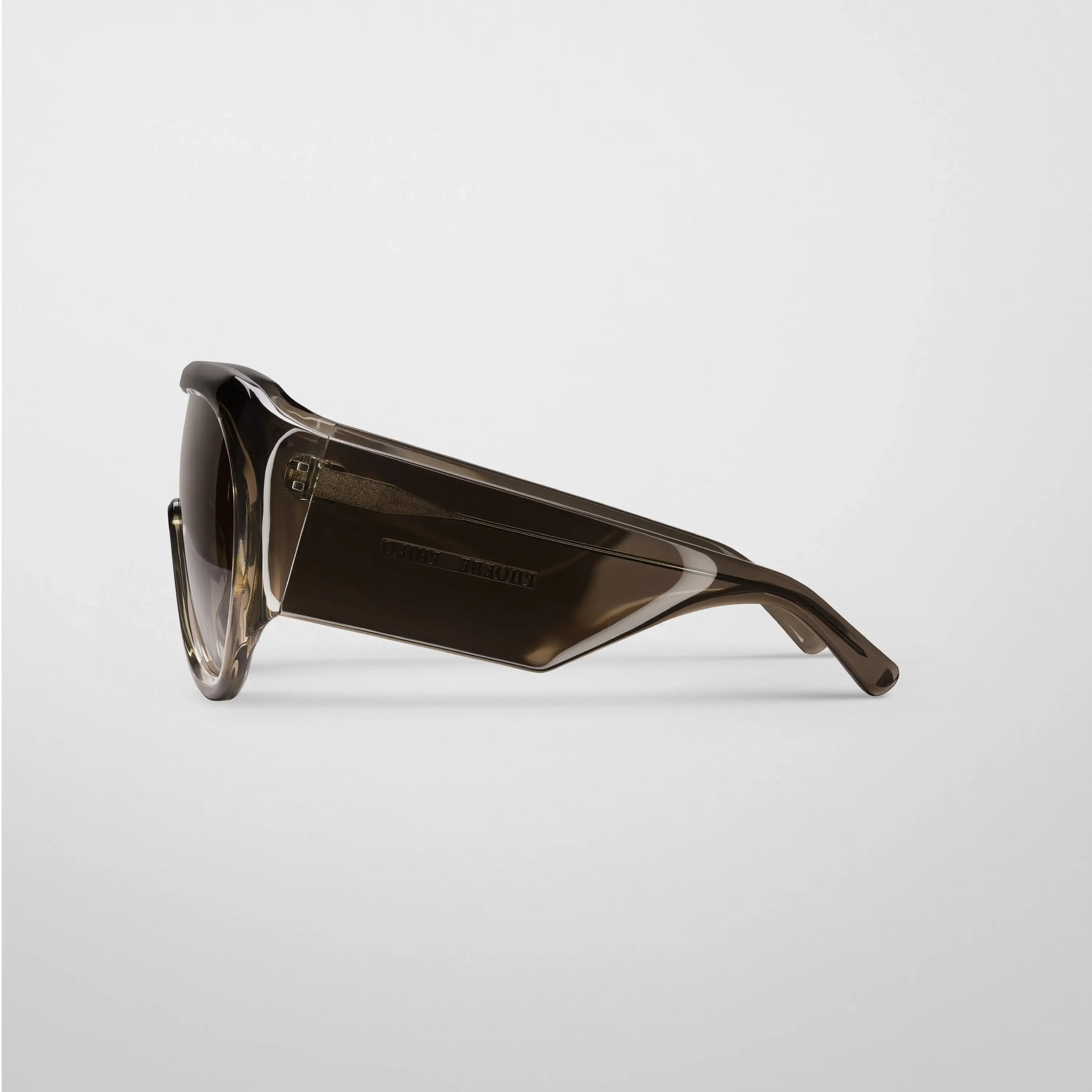 Side view of bombé sunglasses in fume acetate.