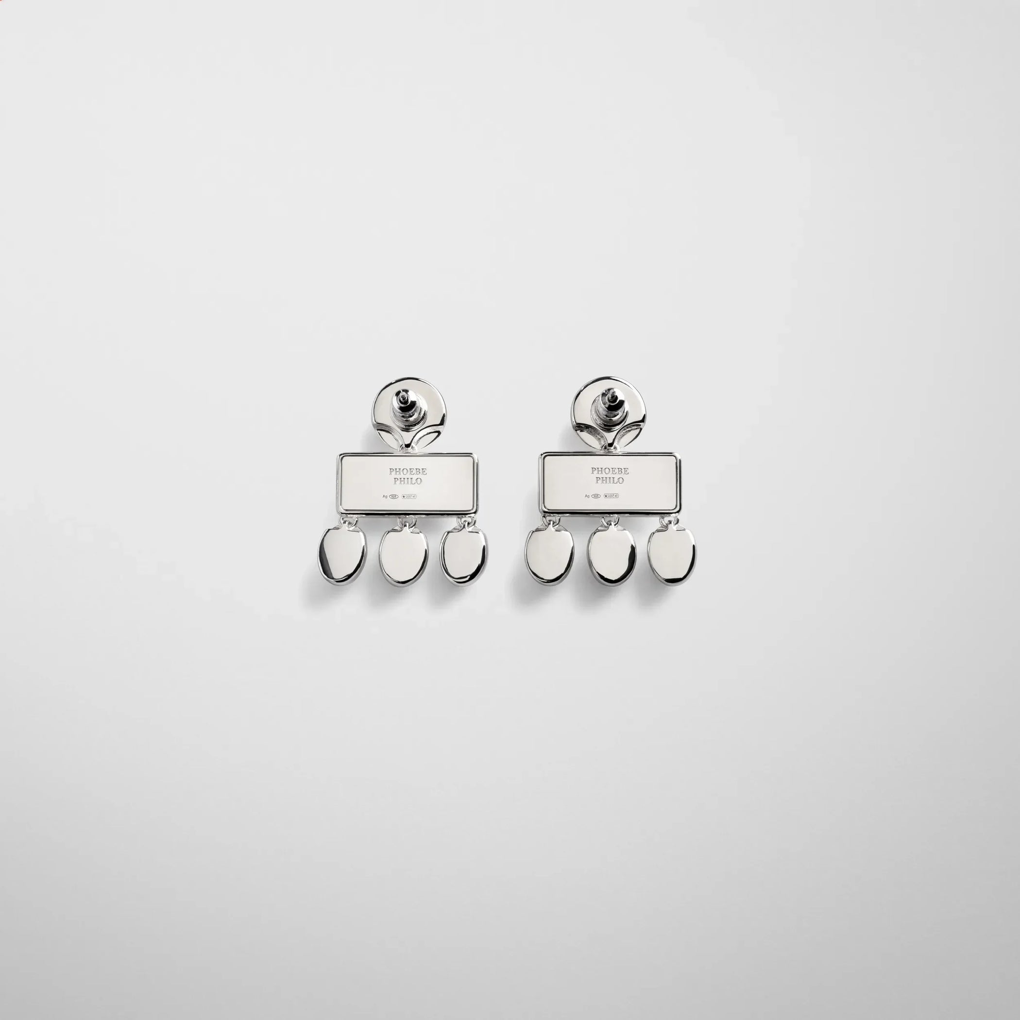 Flat back view of mini chandelier earrings in sterling silver.