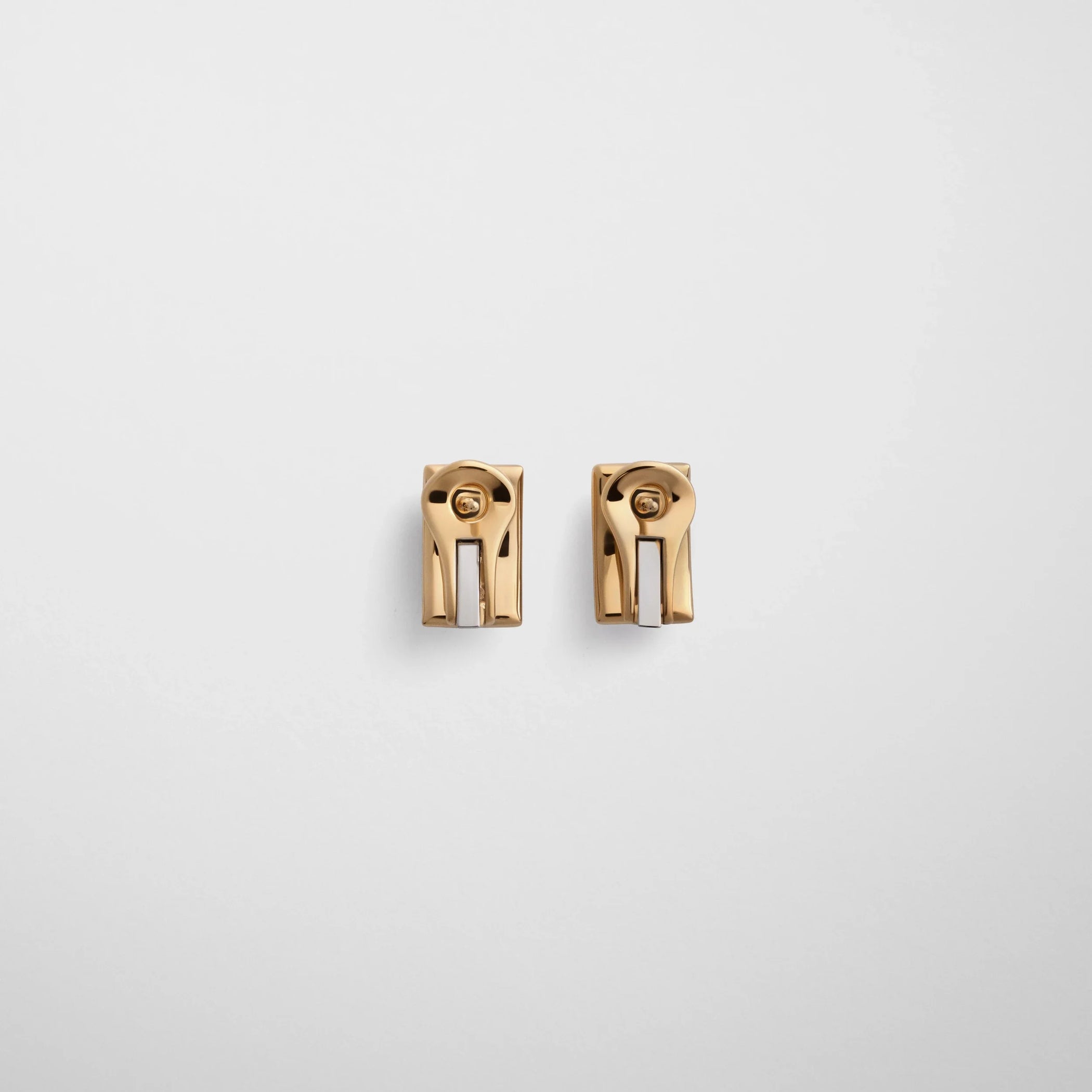 Flat back view of hallmark earrings in gold plated sterling silver.