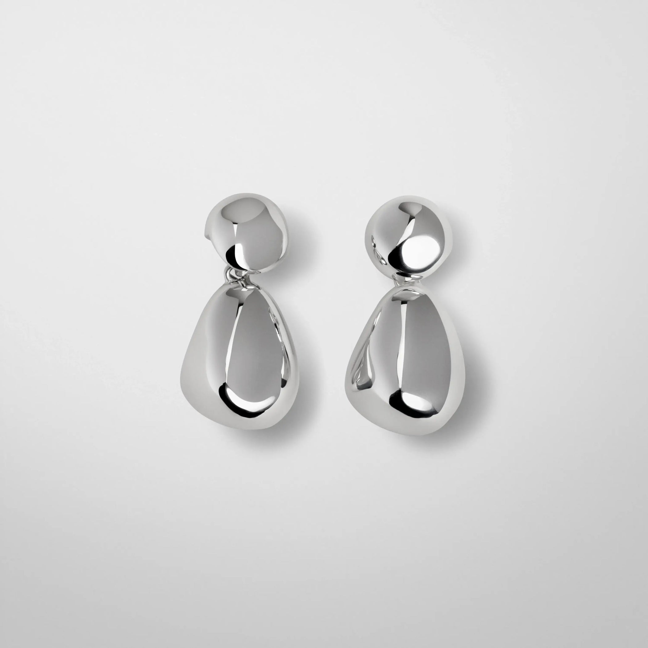 Flat front view of double ball earrings in sterling silver.