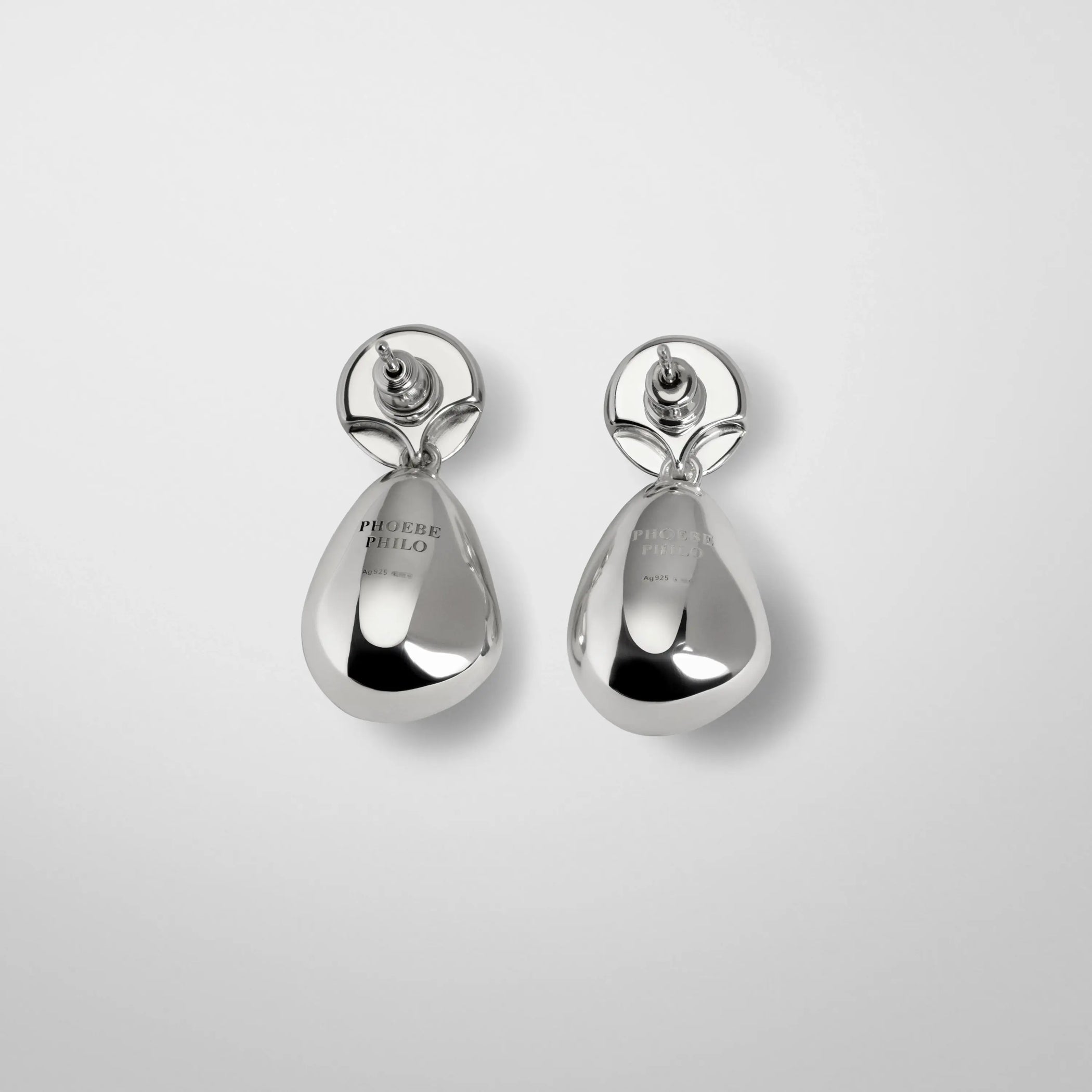 Flat back view of double ball earrings in sterling silver.