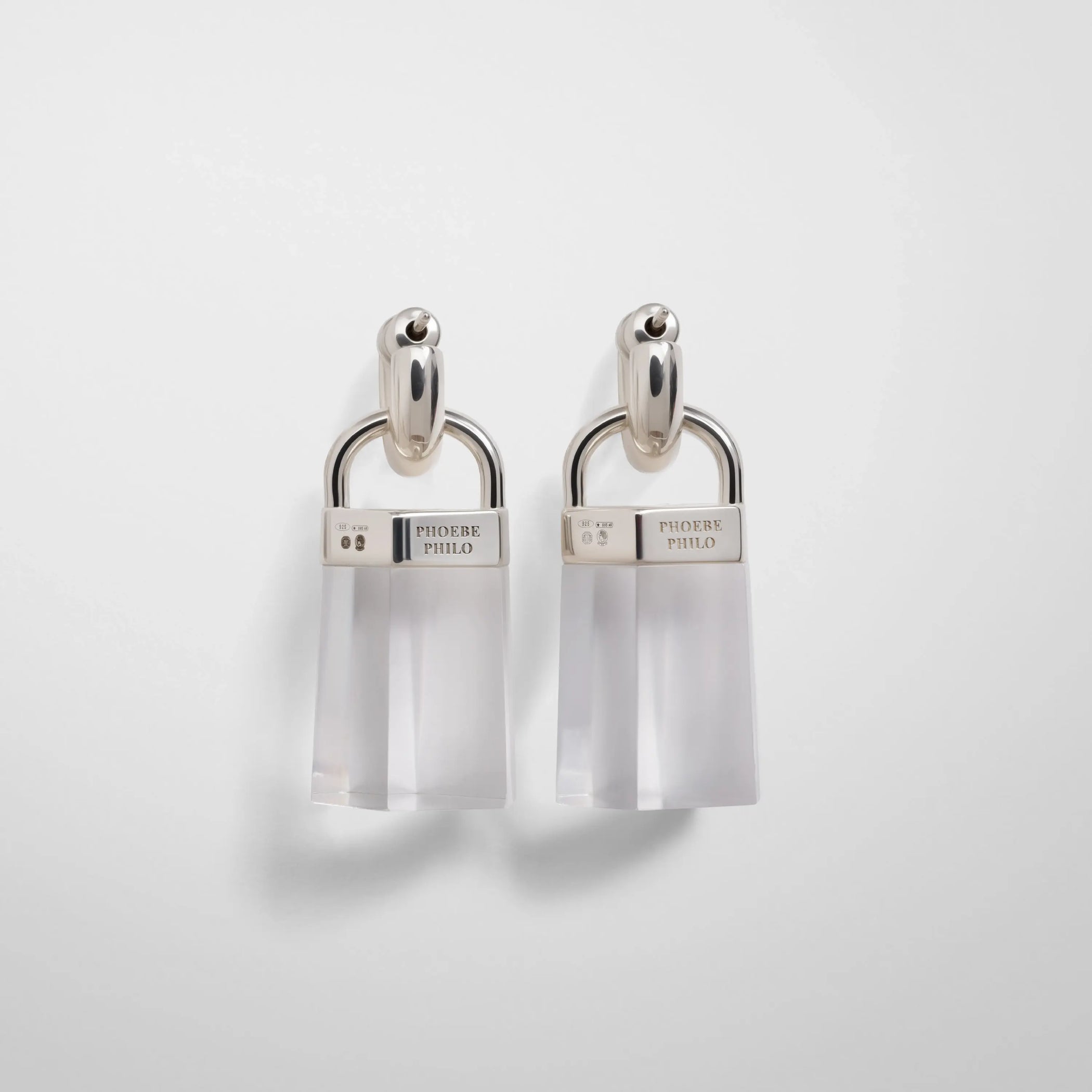 Back view of prism earrings in clear resin.