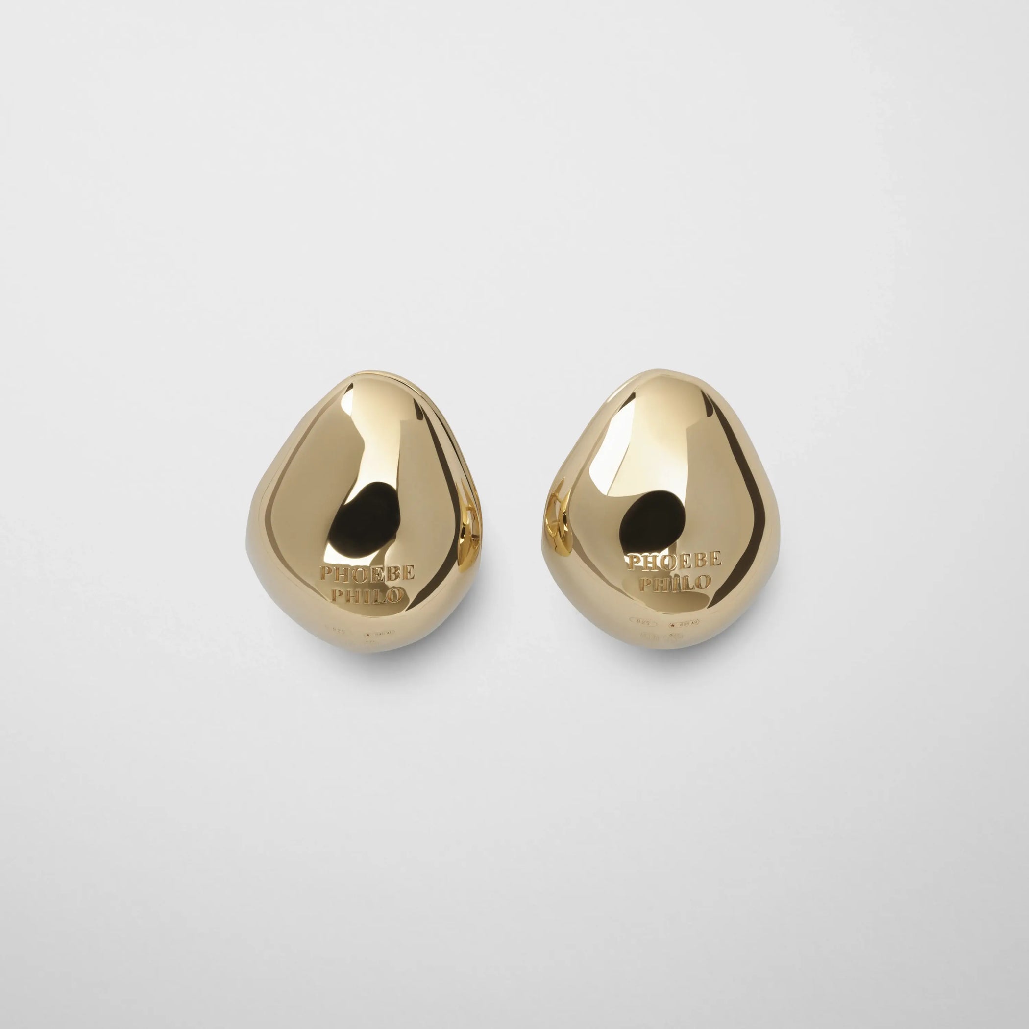 Flat back view of pebble stud earrings in gold plated sterling silver