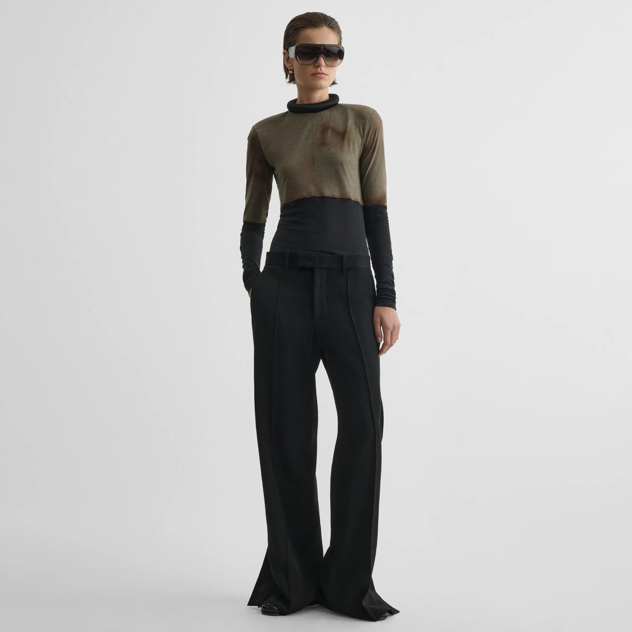Front view of tux trousers in black viscose