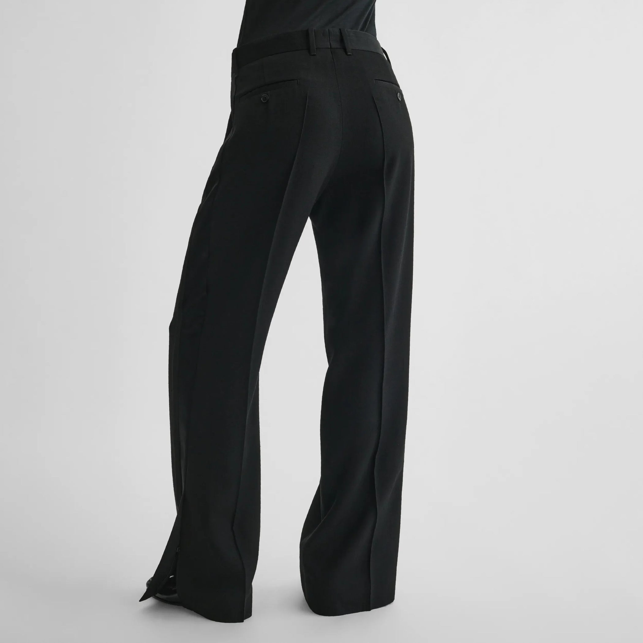 Back view of tux trousers in black viscose
