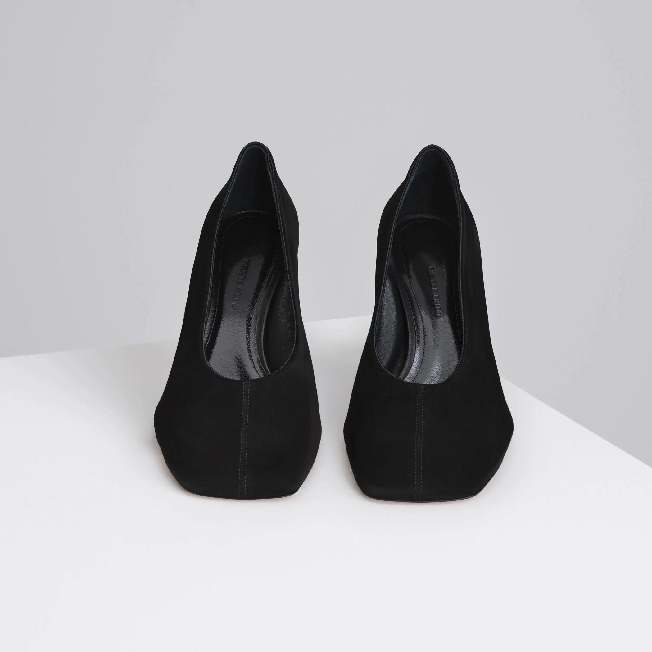 Front view of soft pump 90 in suede black