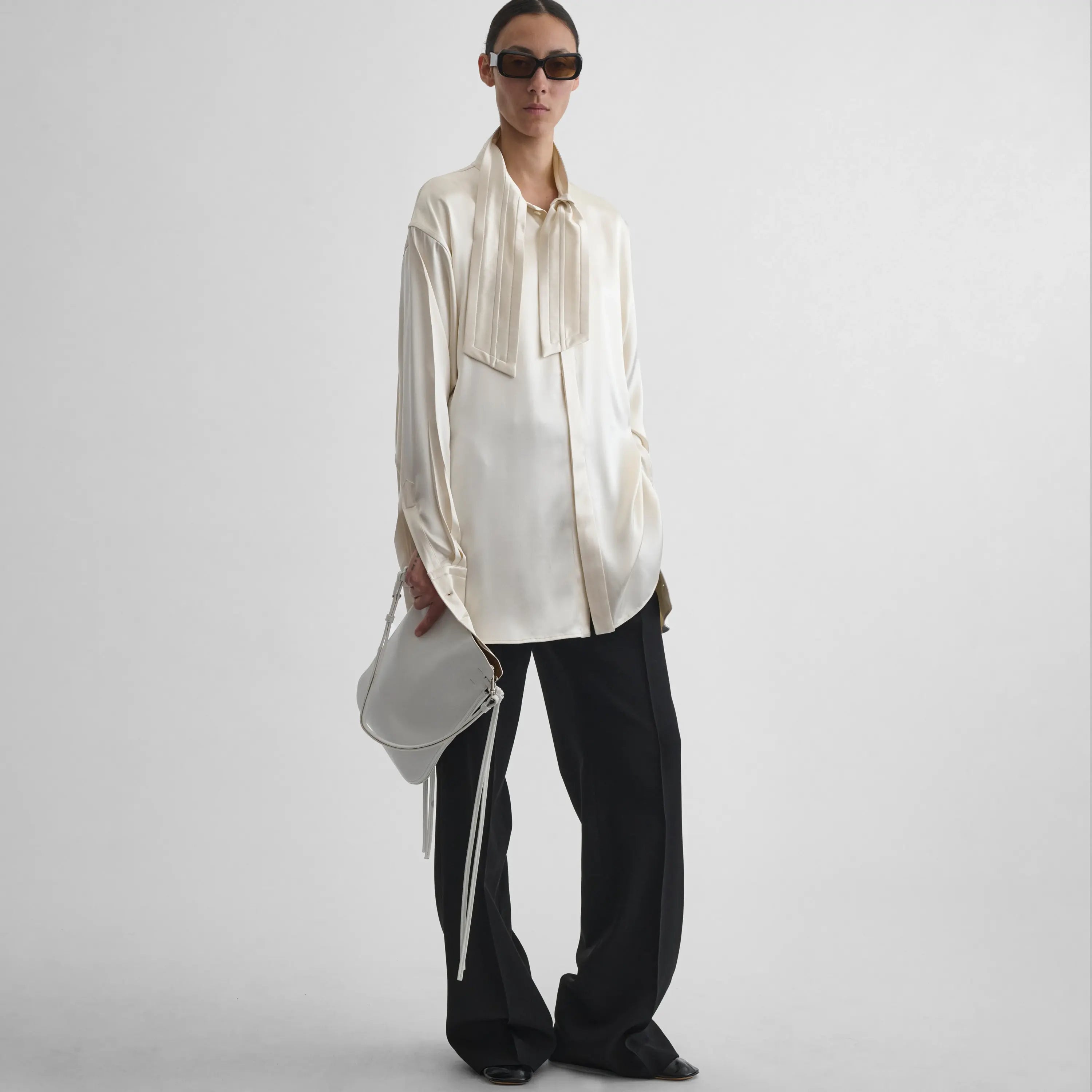PHOEBE PHILO | TIE NECK SHIRT | CREAM SILK