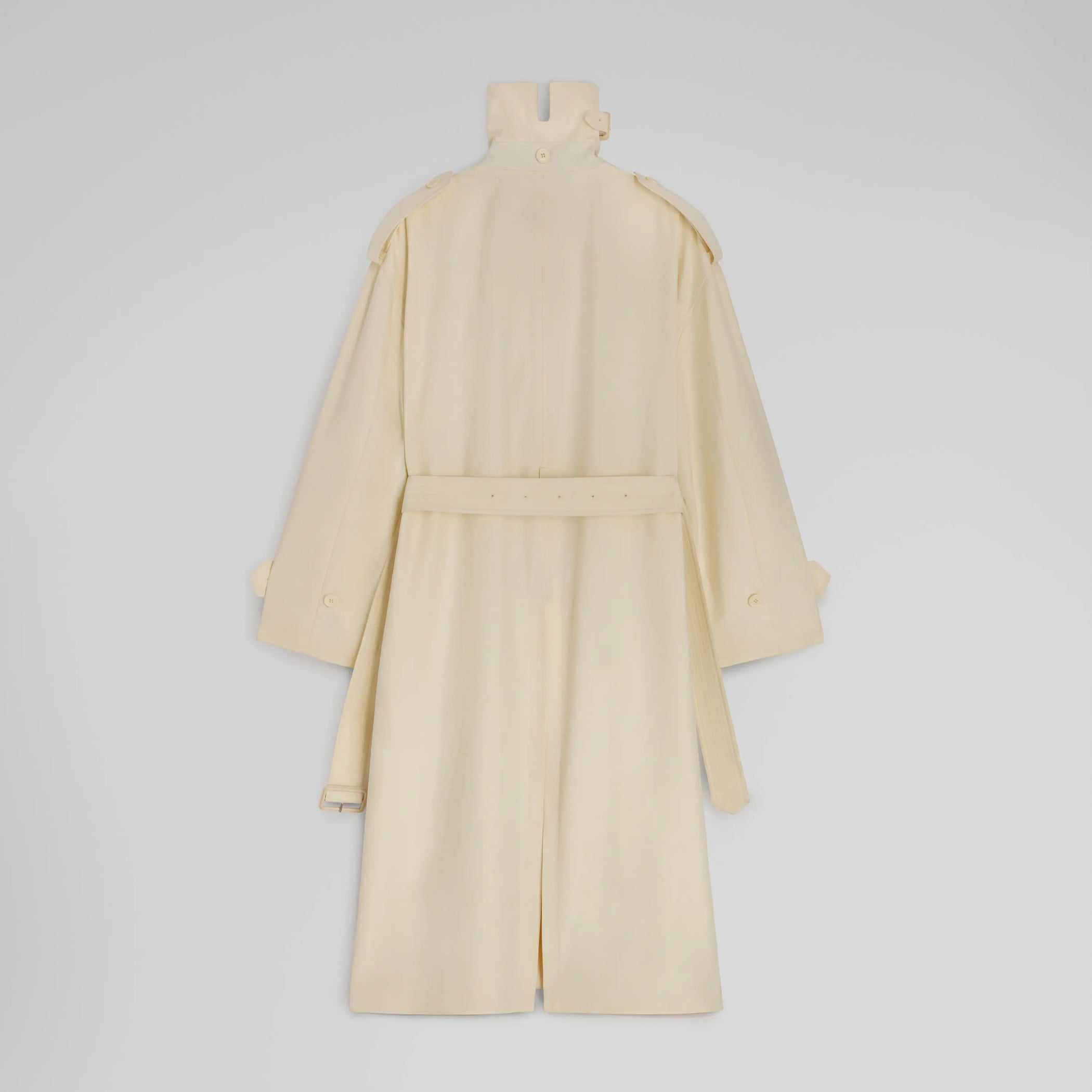 Flat back view of TRENCH COAT WITH ATTACHABLE SCARF in cream technical polyester