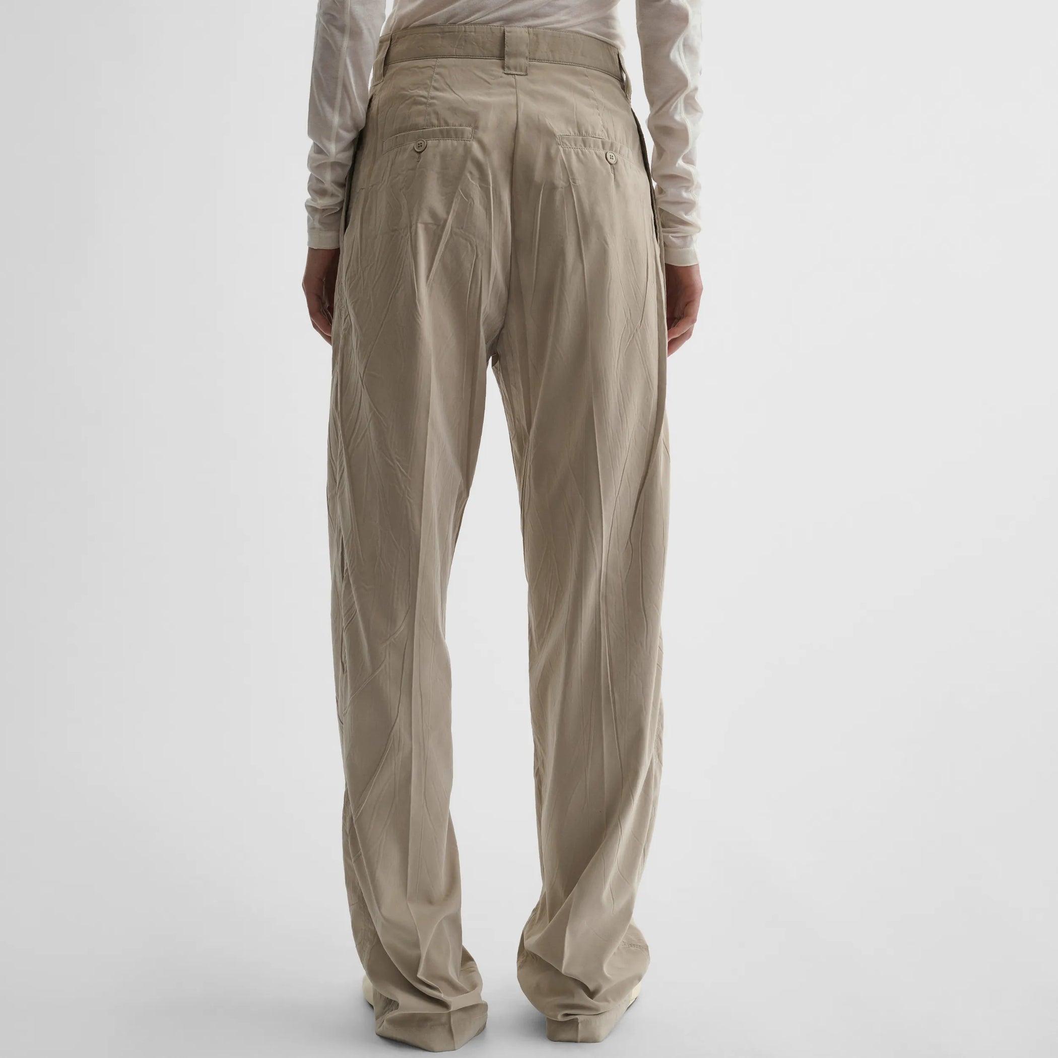 Back view of chino trousers in trench poly-cotton