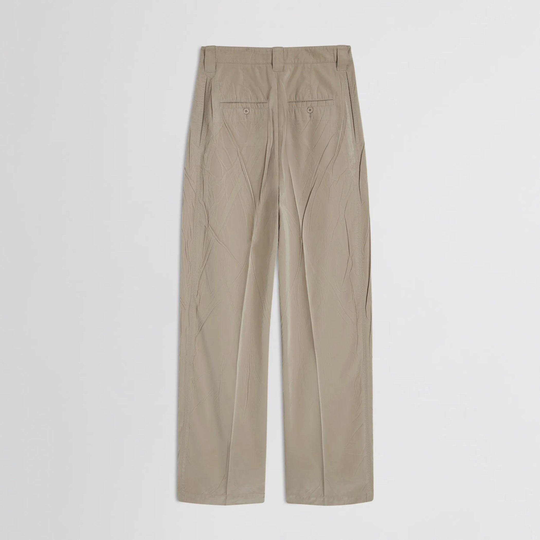 Flat back view of chino trousers in trench poly-cotton