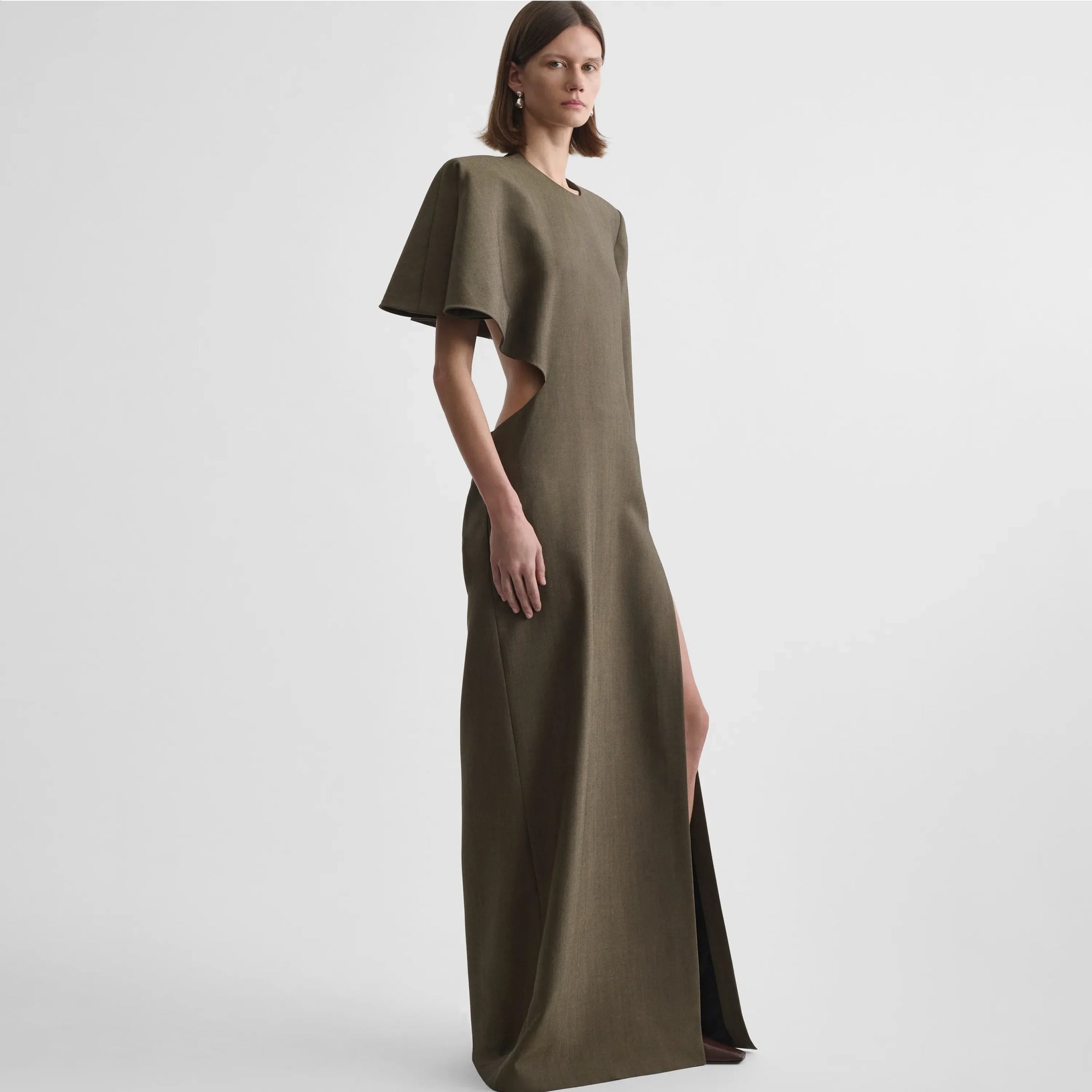 SLICED DRESS | tobacco melange wool tailoring
