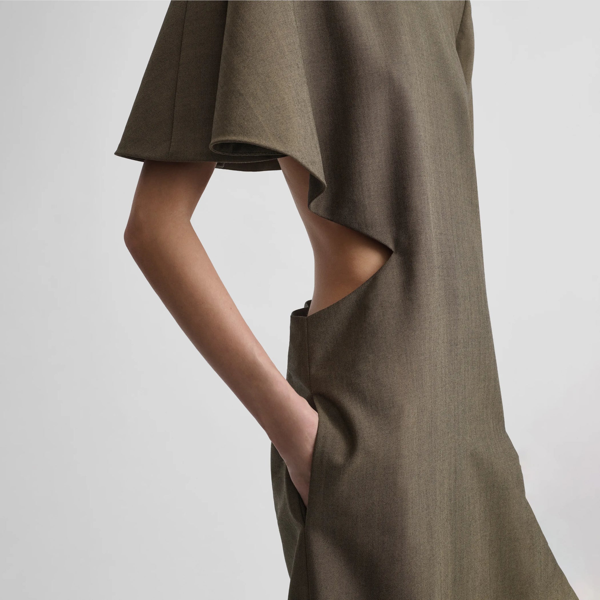 SLICED DRESS | tobacco melange wool tailoring