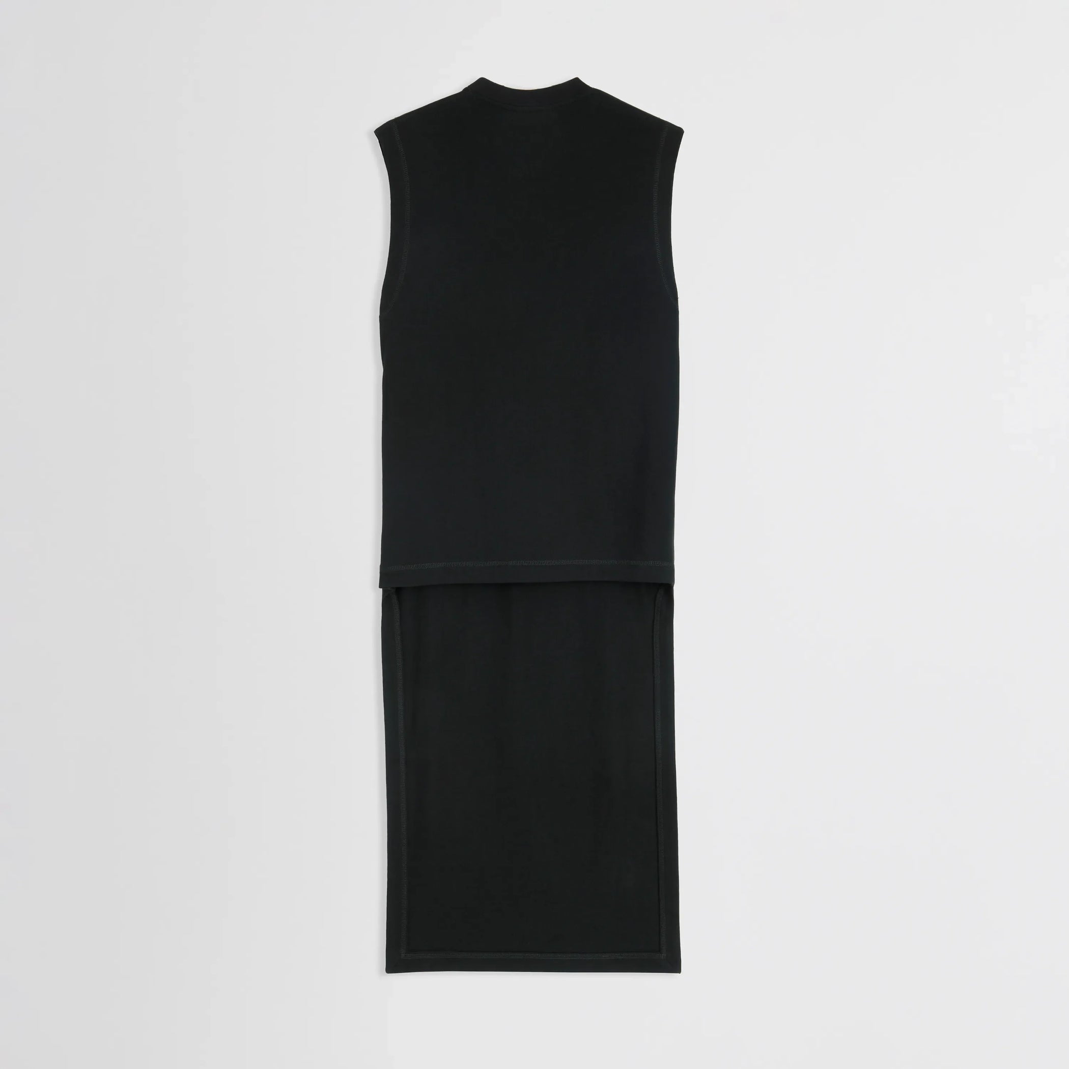 Flat back view of reversible train tank in black cotton