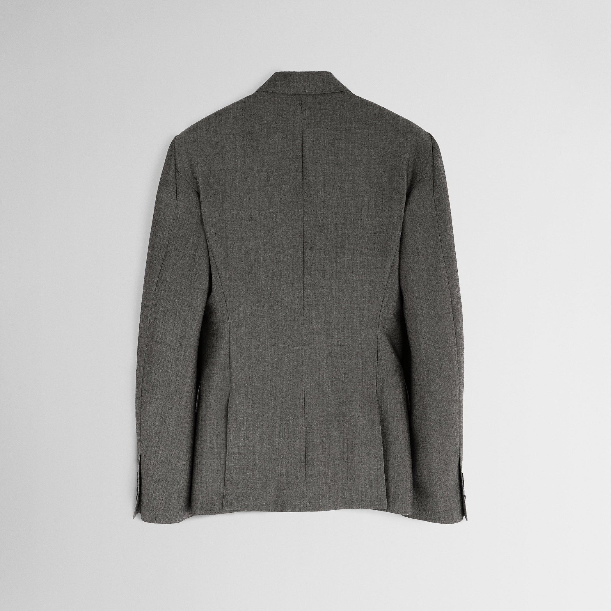 Flat back view of SINGLE BREASTED JACKET in dark taupe wool