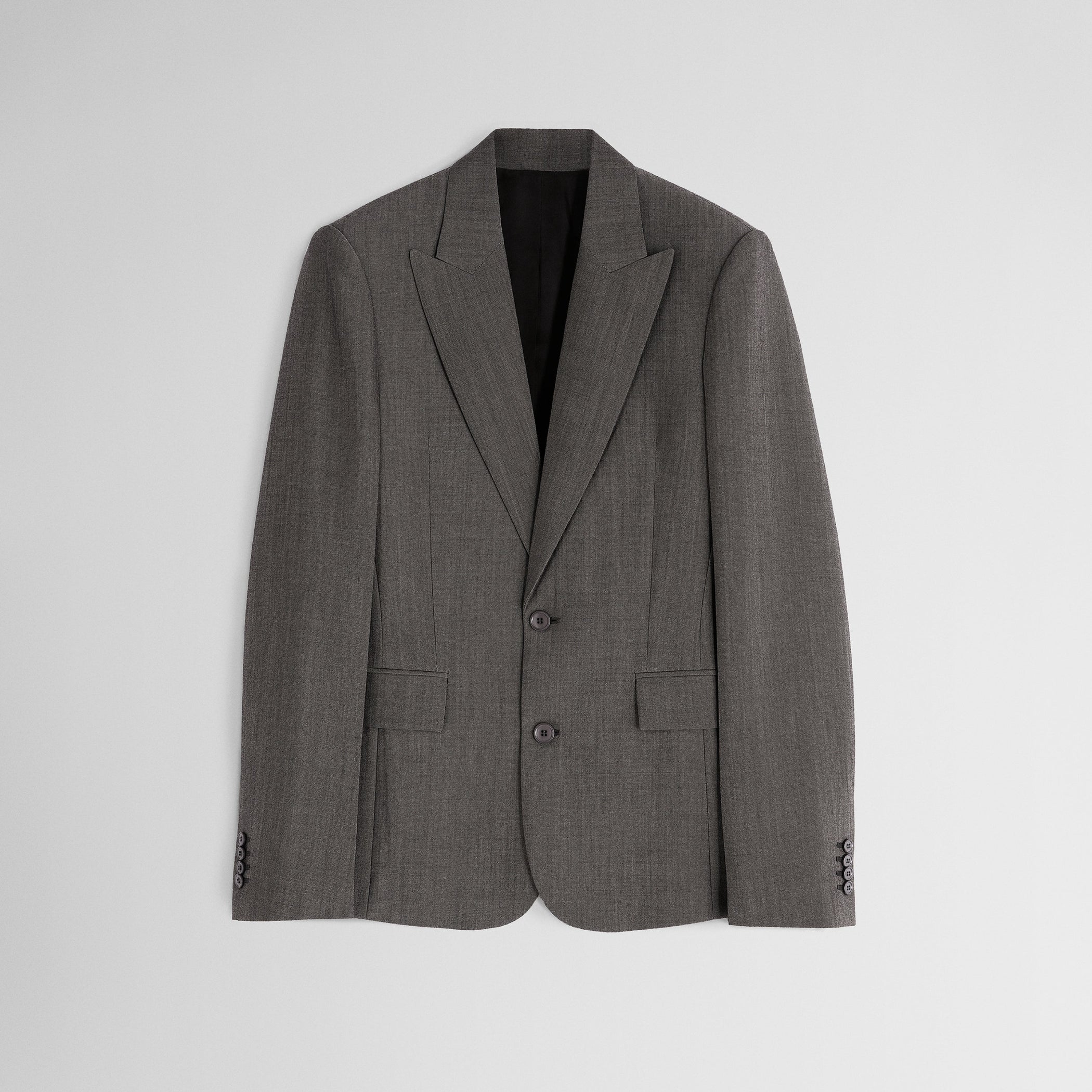 Flat front view of SINGLE BREASTED JACKET in dark taupe wool