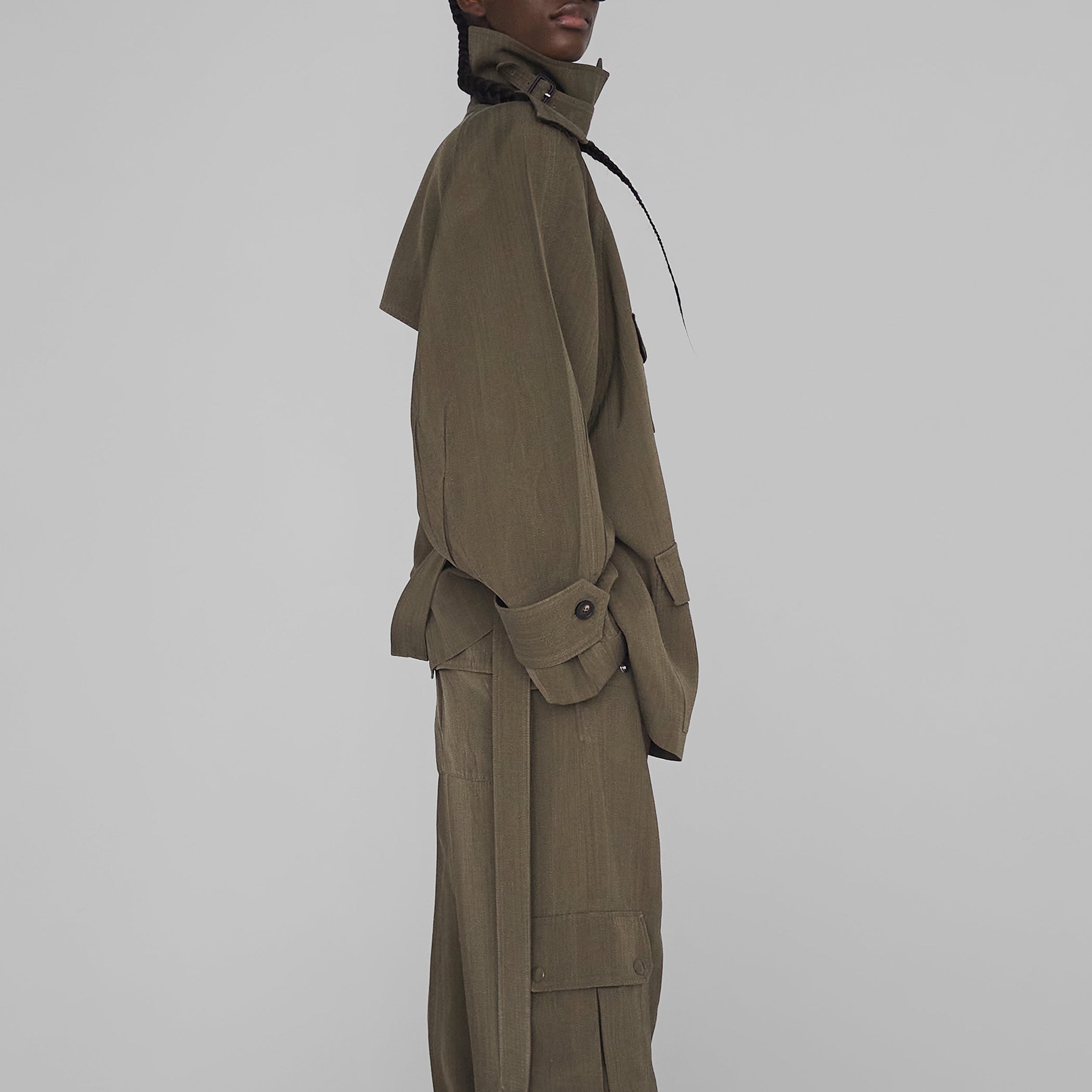 Side view of model wearing SAFARI JACKET in shroom