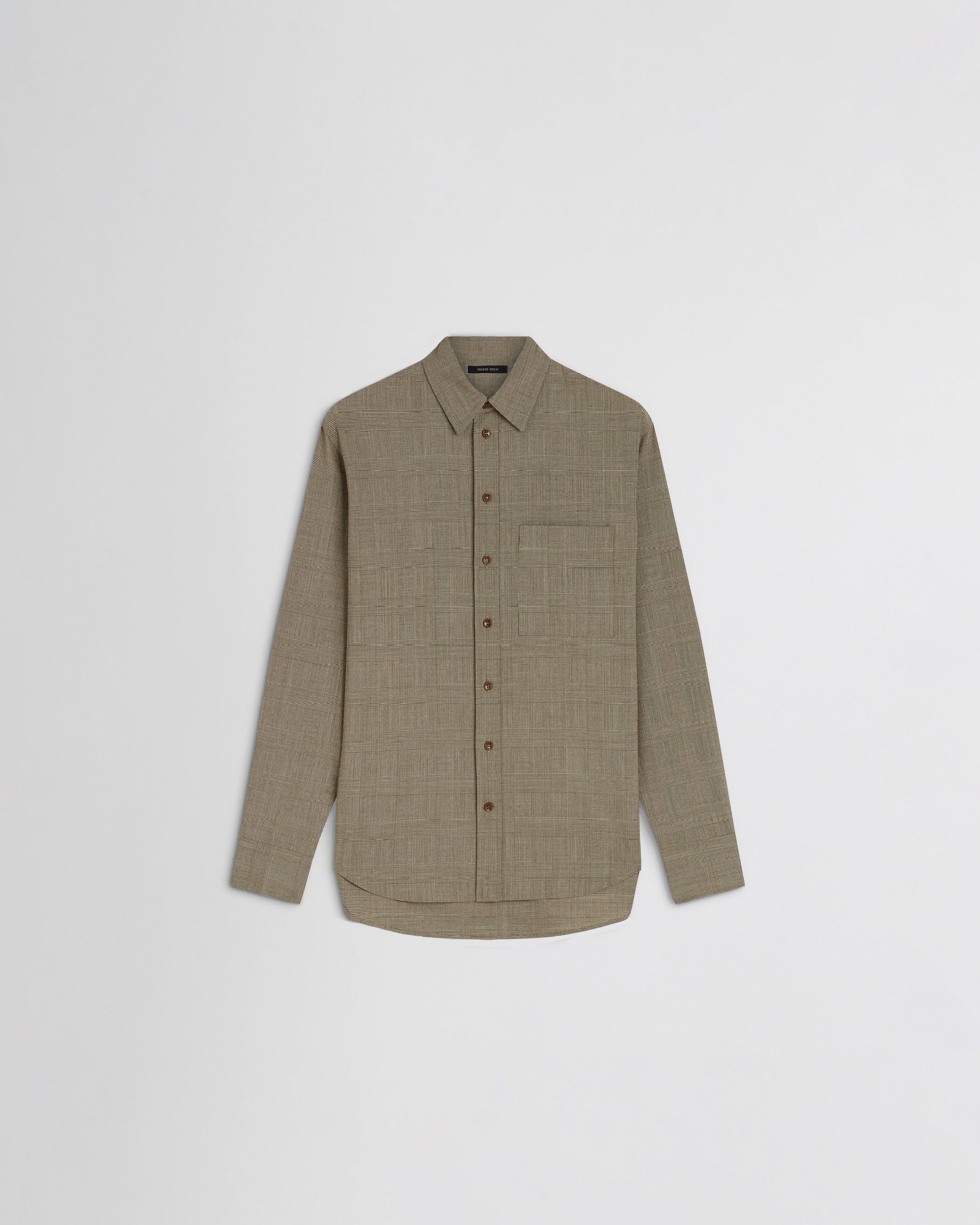 View of classic shirt in brown-beige wool