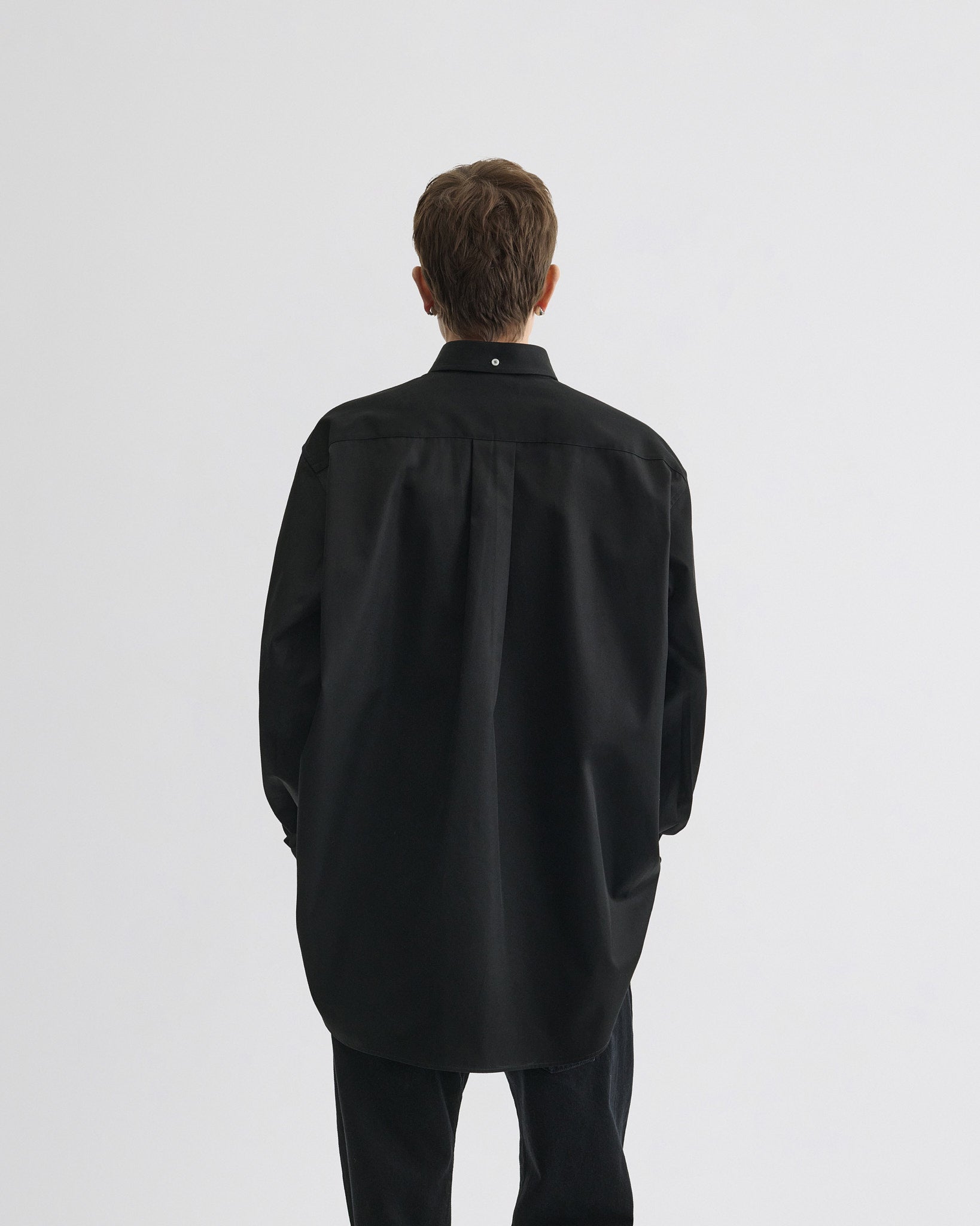 View of BUTTON COLLAR SHIRT in black cotton