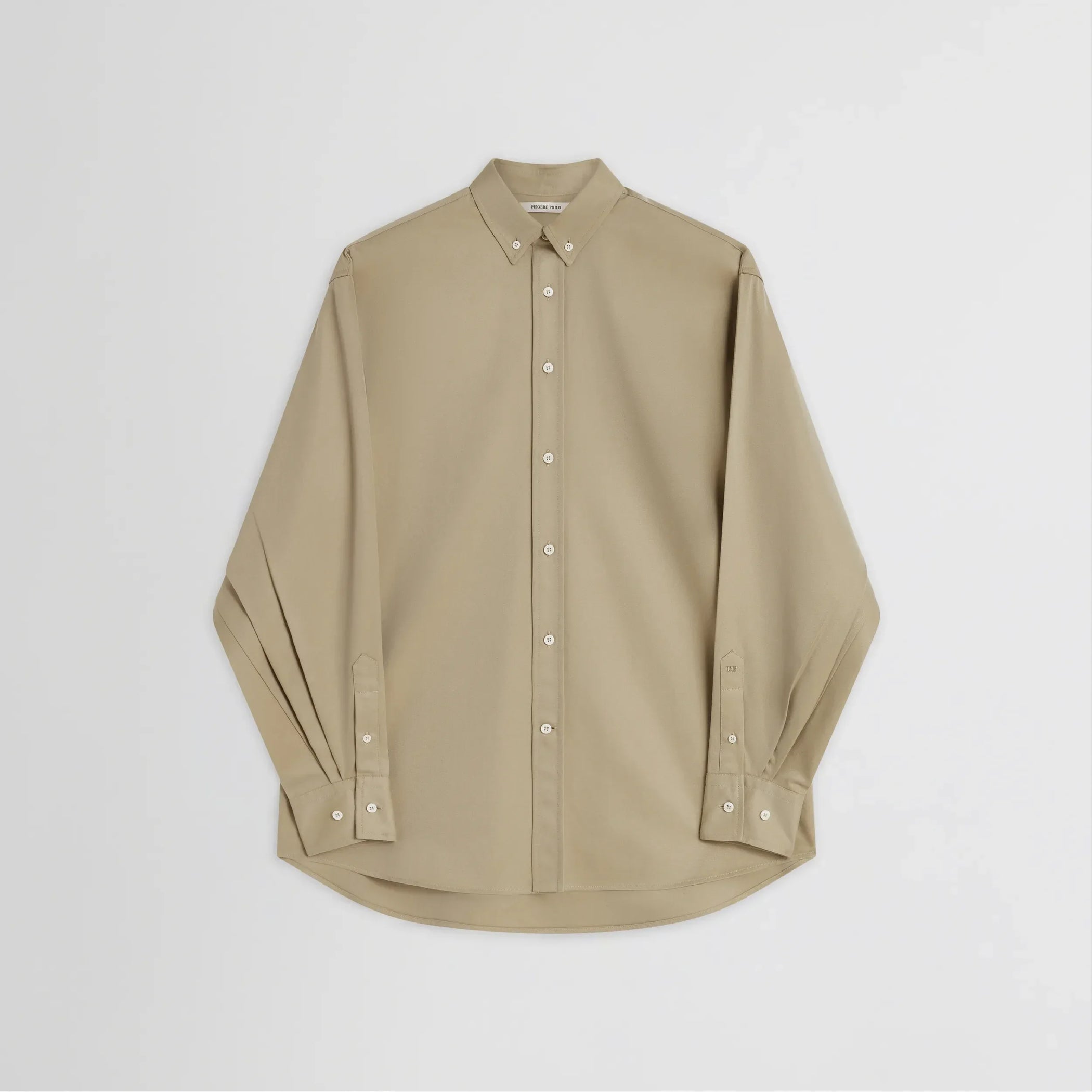 Flat front view of button collar shirt in trench cotton