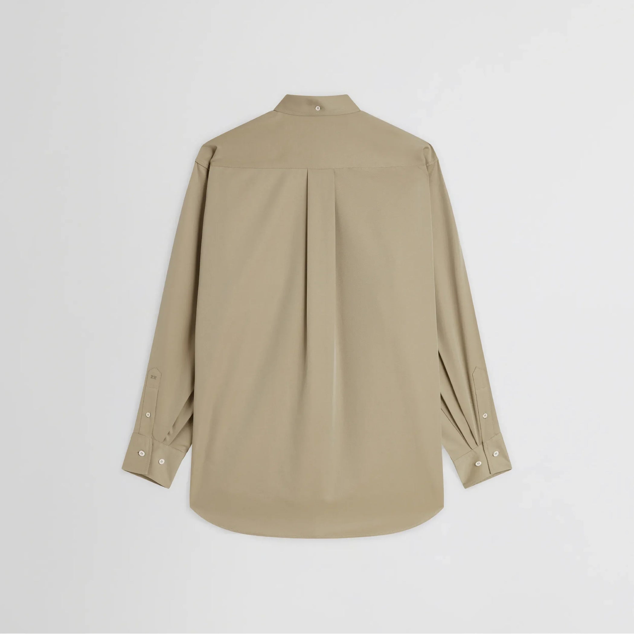Flat back view of button collar shirt in trench cotton