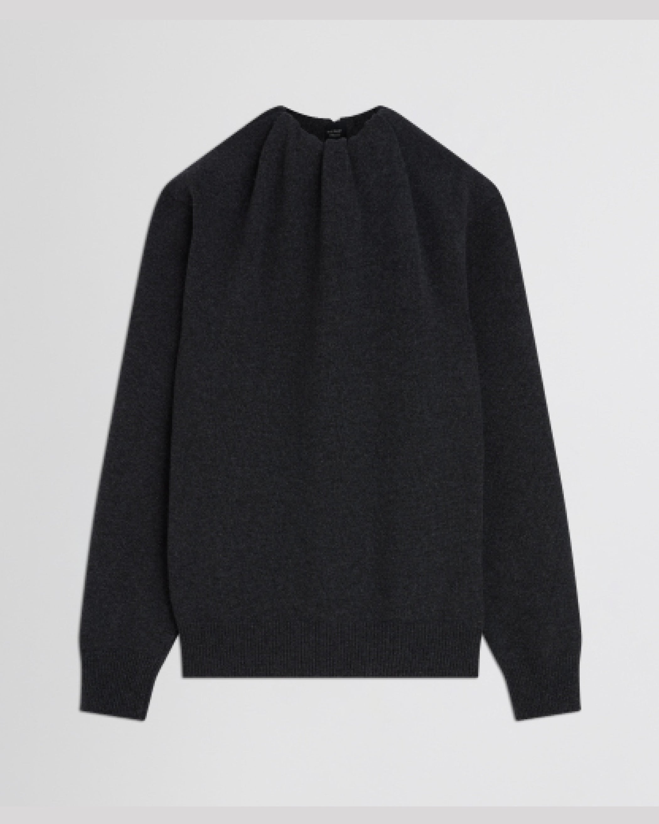 Flat front view of SOFT RIDGE JUMPER in grey melange wool