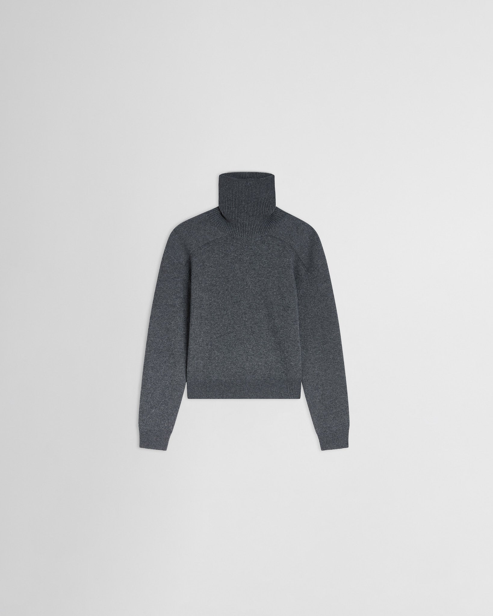 Flat front view of Patch Shoulder Jumper in grey melange wool cashmere