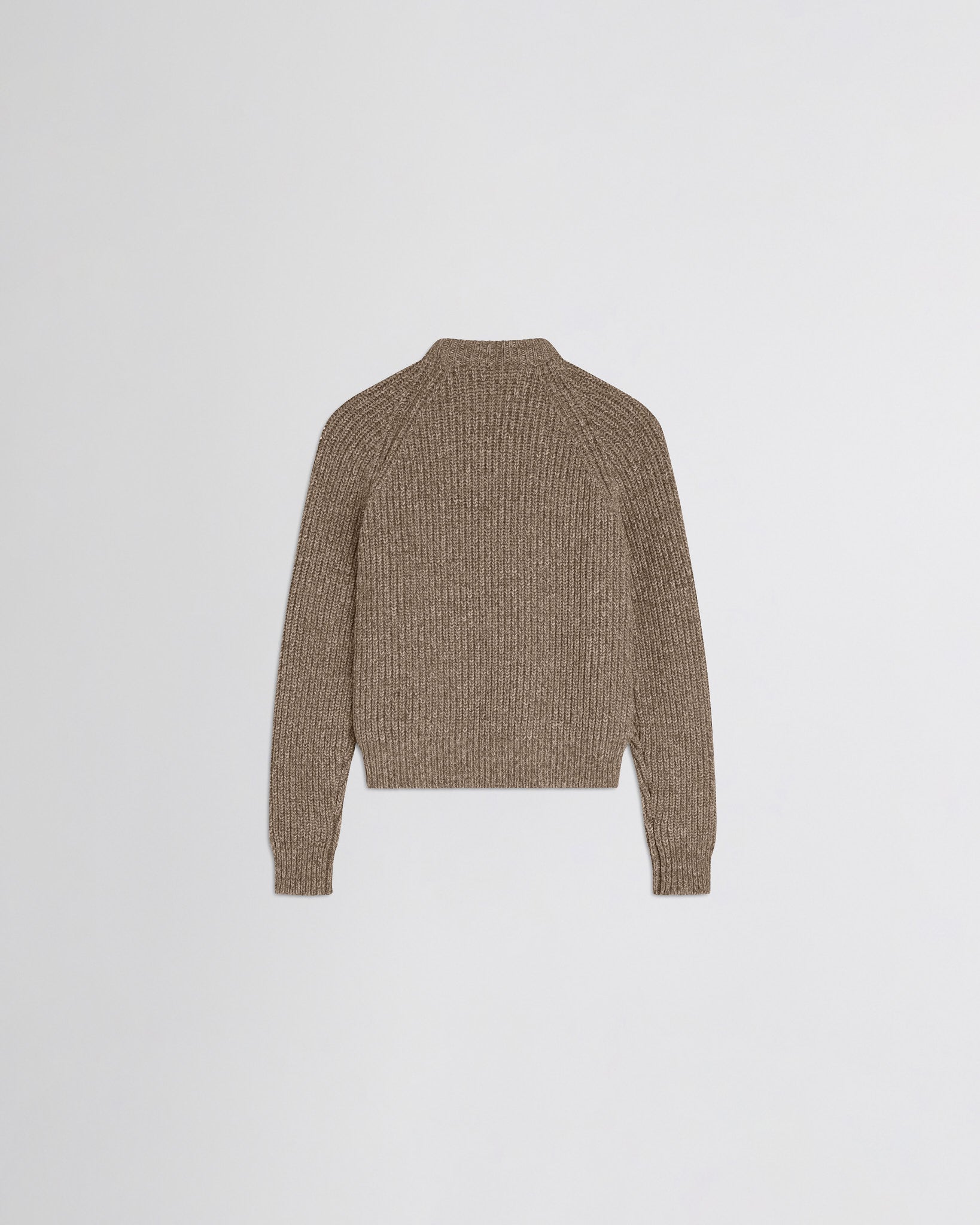 Flat back view of mouline jumper in camel wool