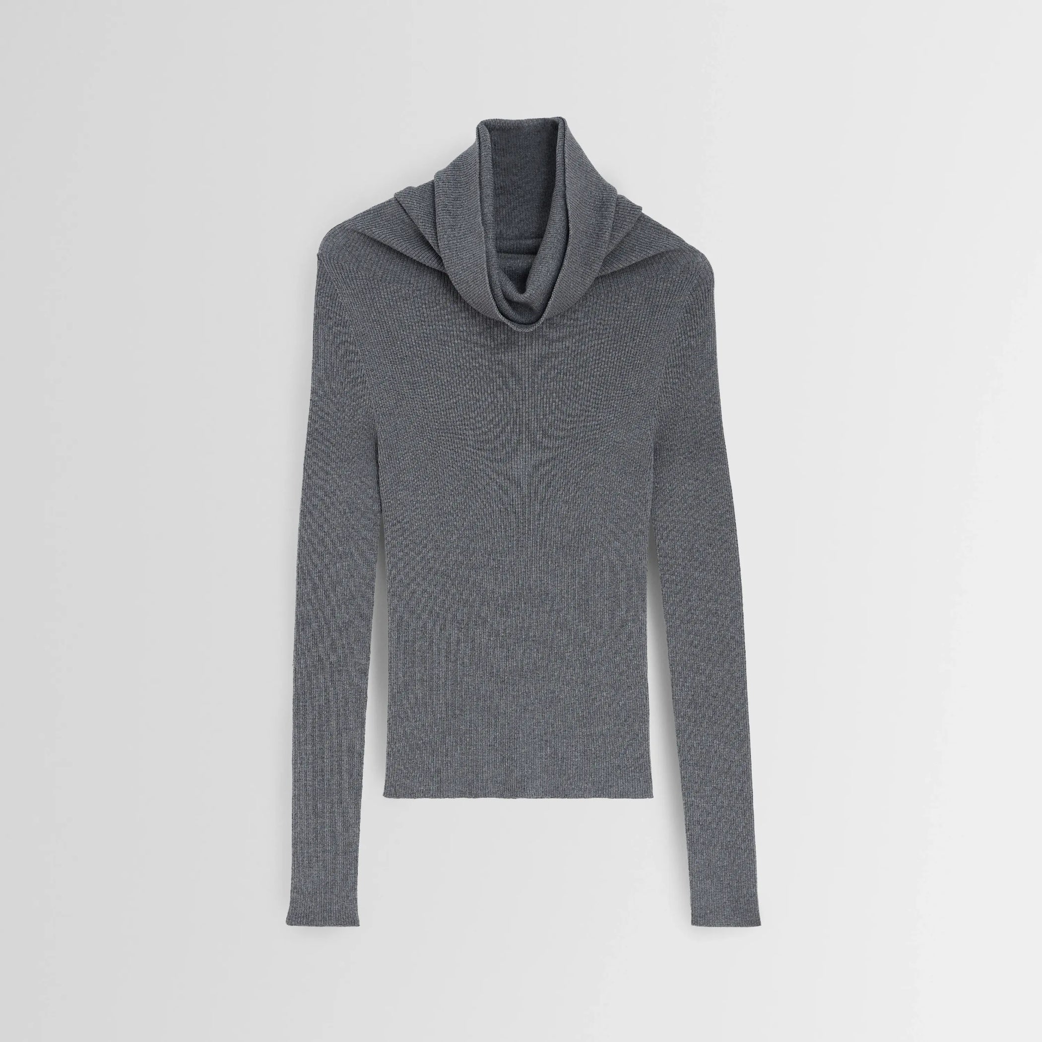 Flat front view of FOLDOVER TOP in melange grey wool
