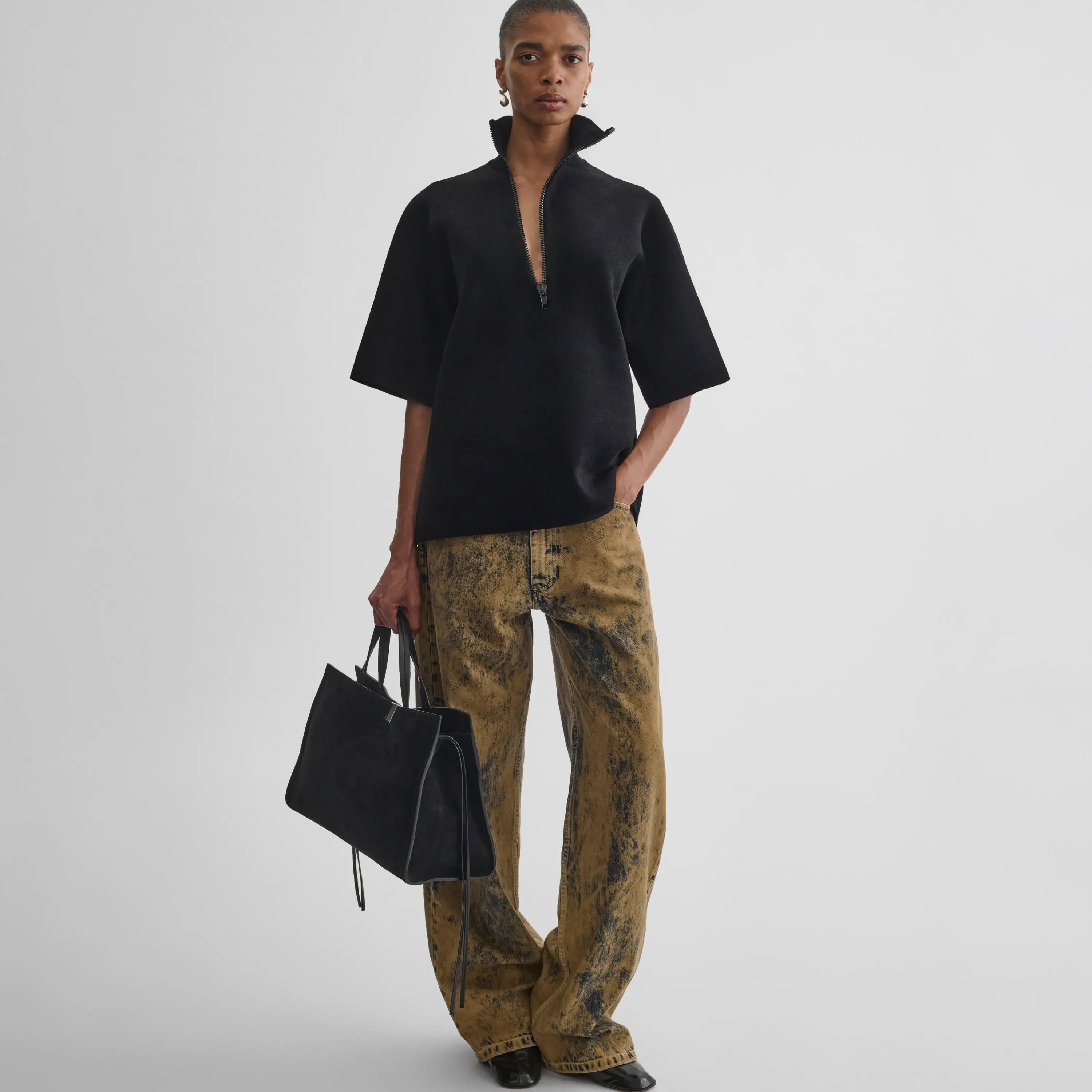 PHOEBE PHILO | ASYMMETRIC ZIP TOP | BLACK CHENILLE