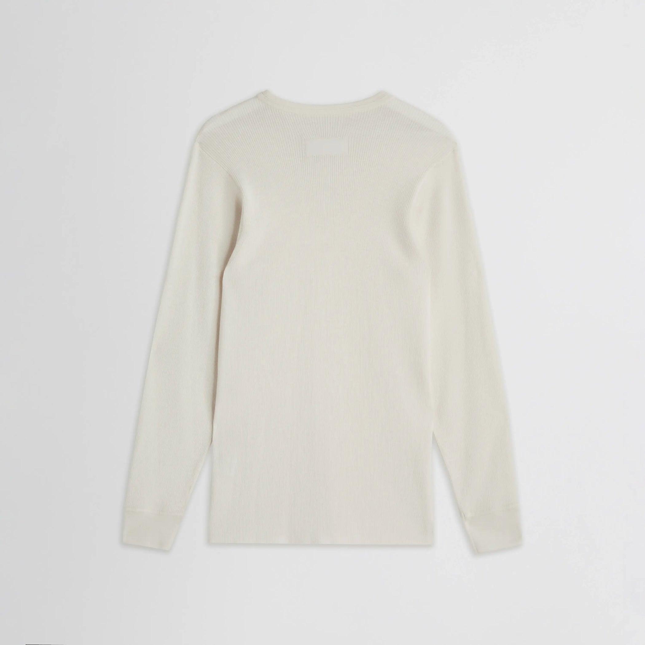 Back flat lay of Ribbed Long Sleeve Crewneck in cream.