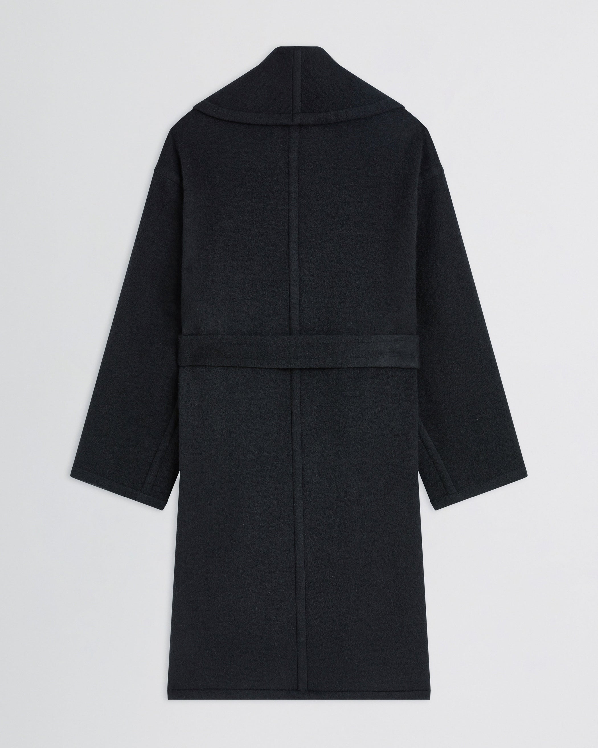 Flat back view of ROBE COAT in black cashmere