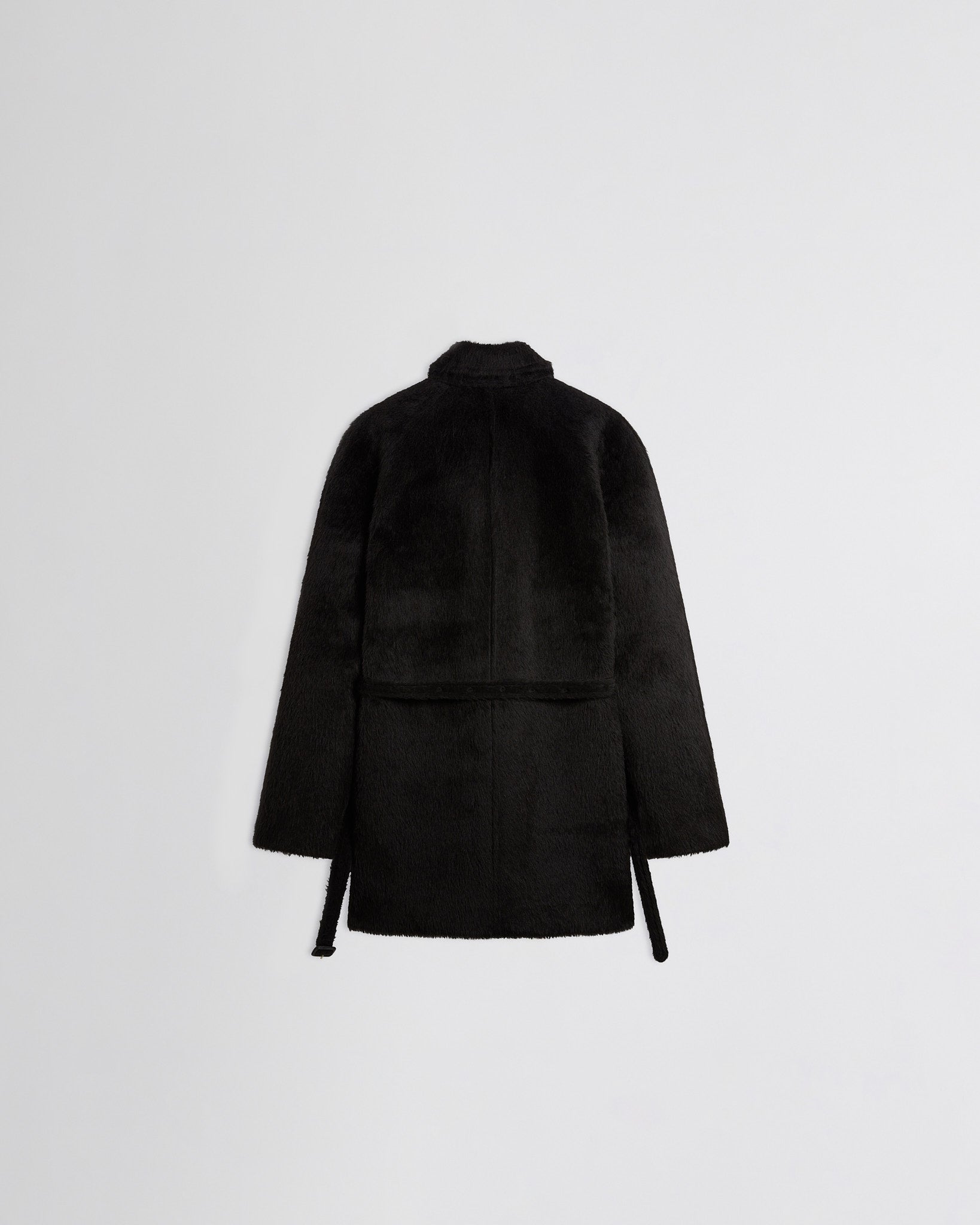 Back flat view of Cropped Car Coat in black alpaca wool