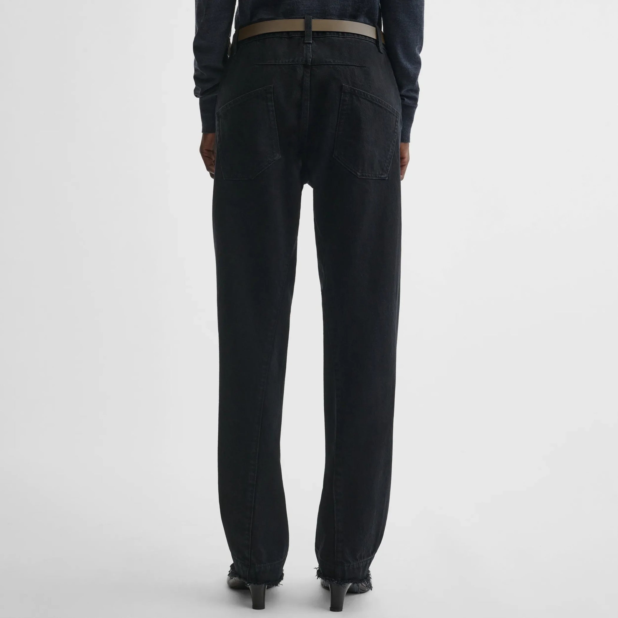 Back view of arch jeans in black cotton