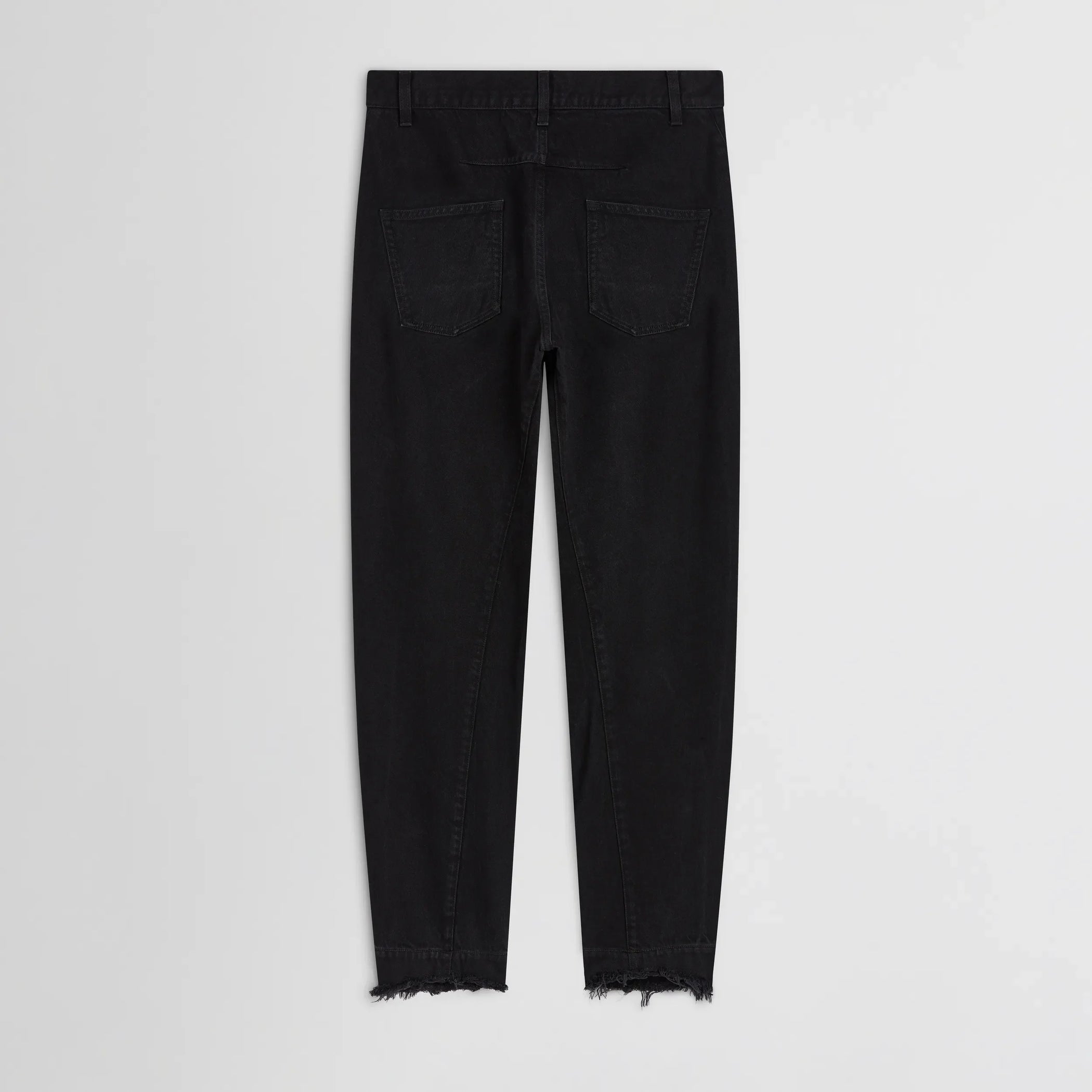 Flat back view of arch jeans in black cotton