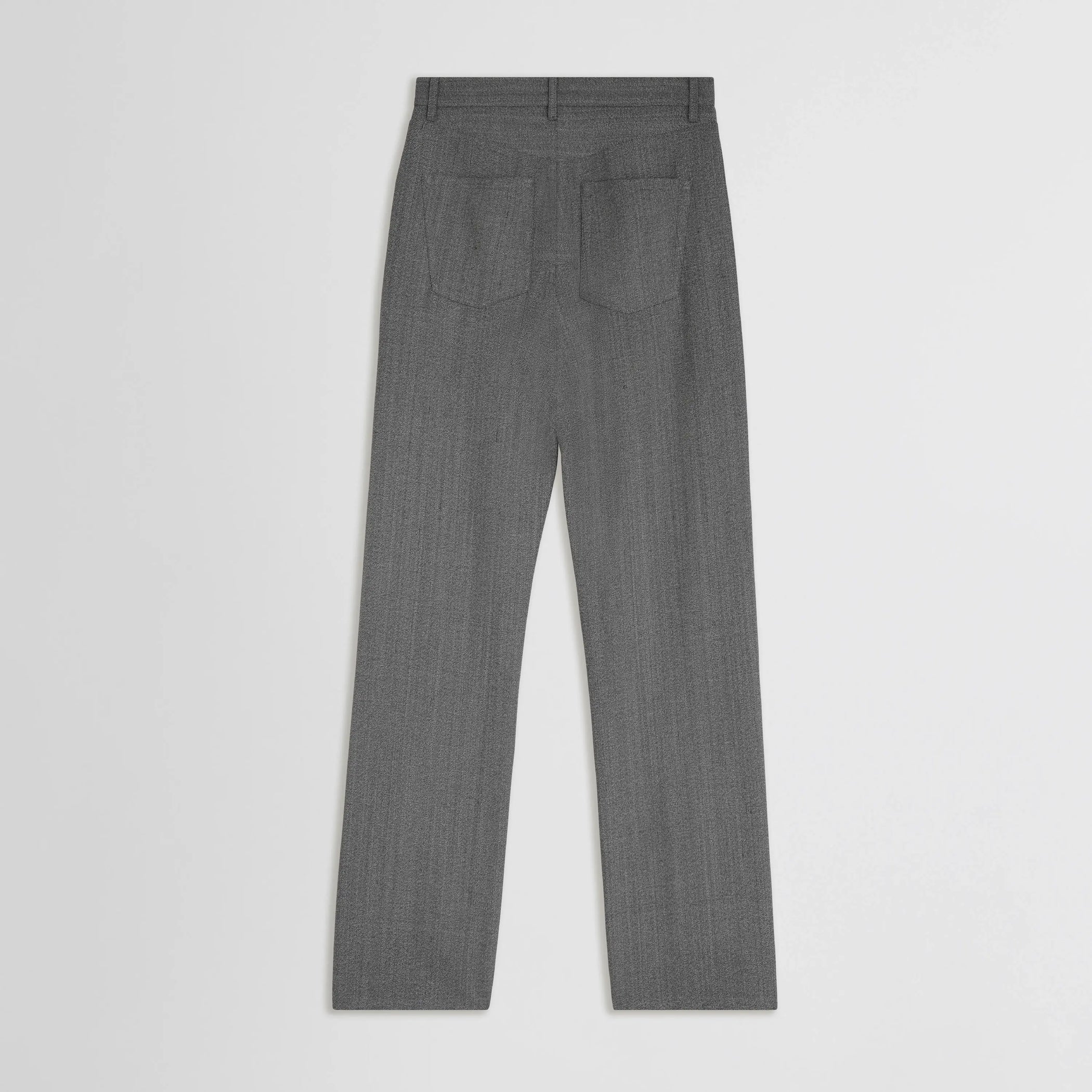 Flat lay back view of classic jeans in mist