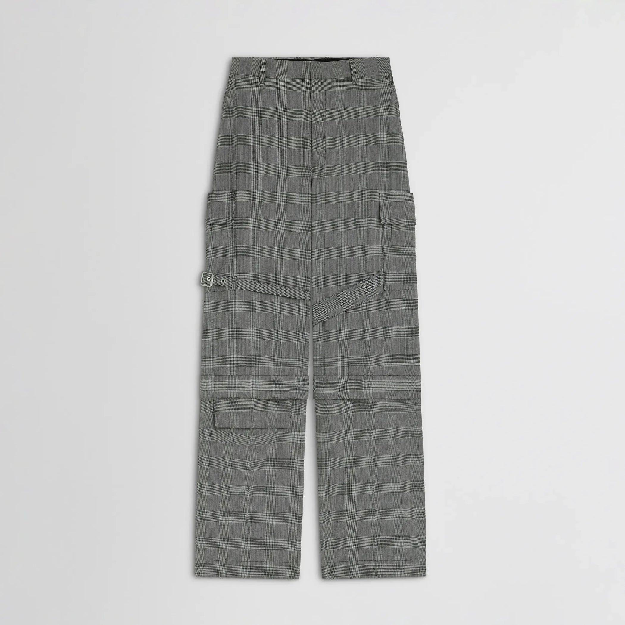 Flat front view of zip cargo trouser in anthracite wool