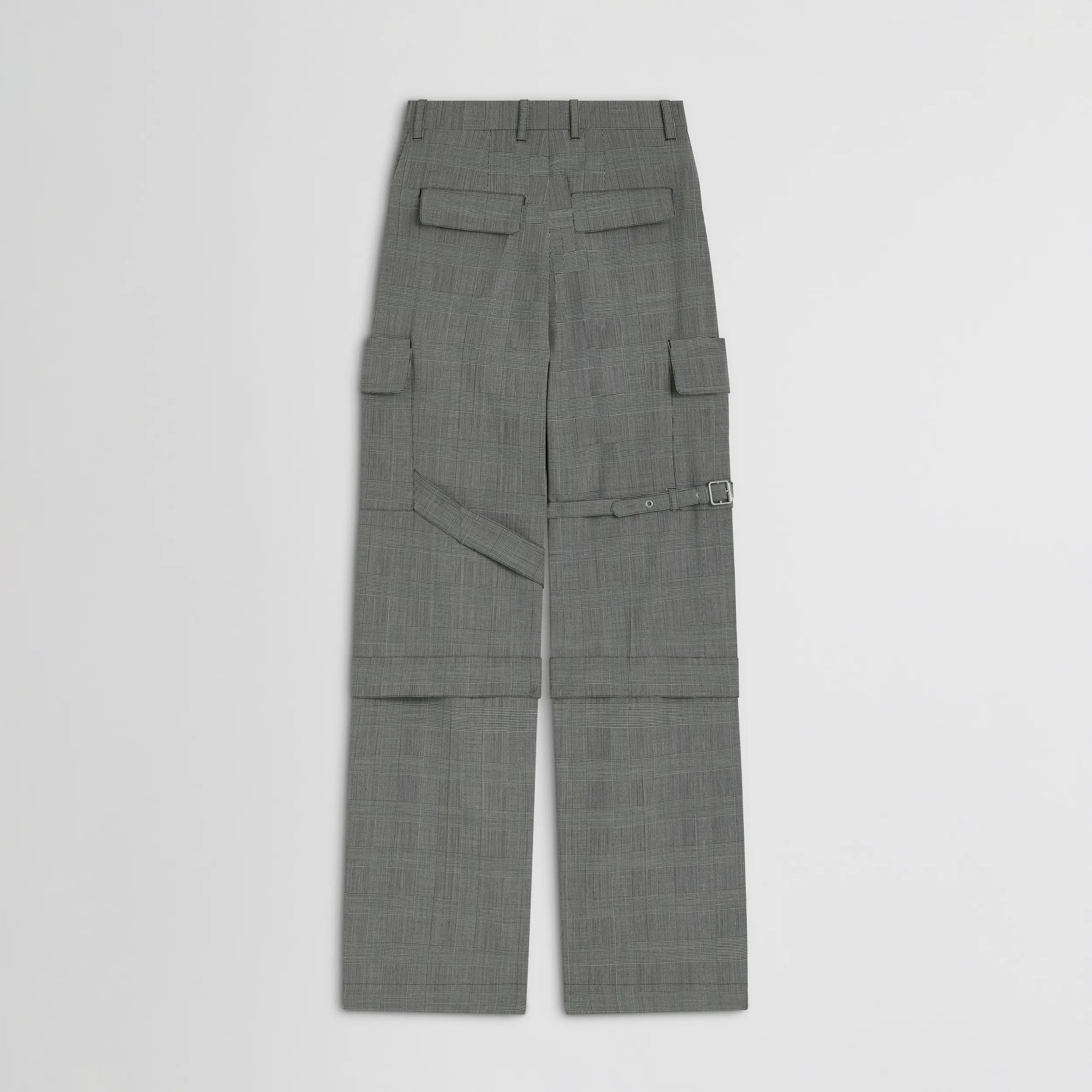 Flat back view of zip cargo trouser in anthracite wool