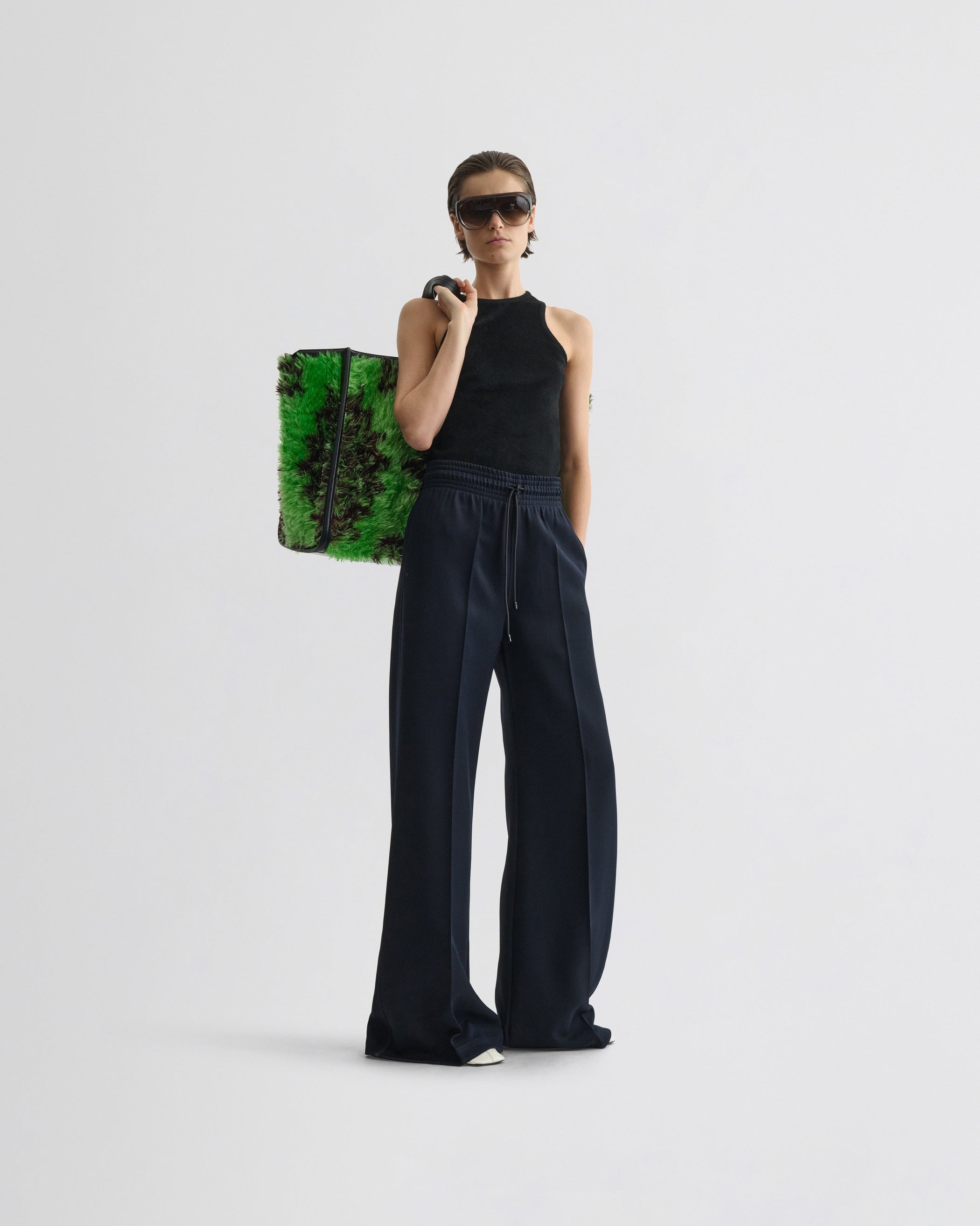 View of track trousers in navy polyester