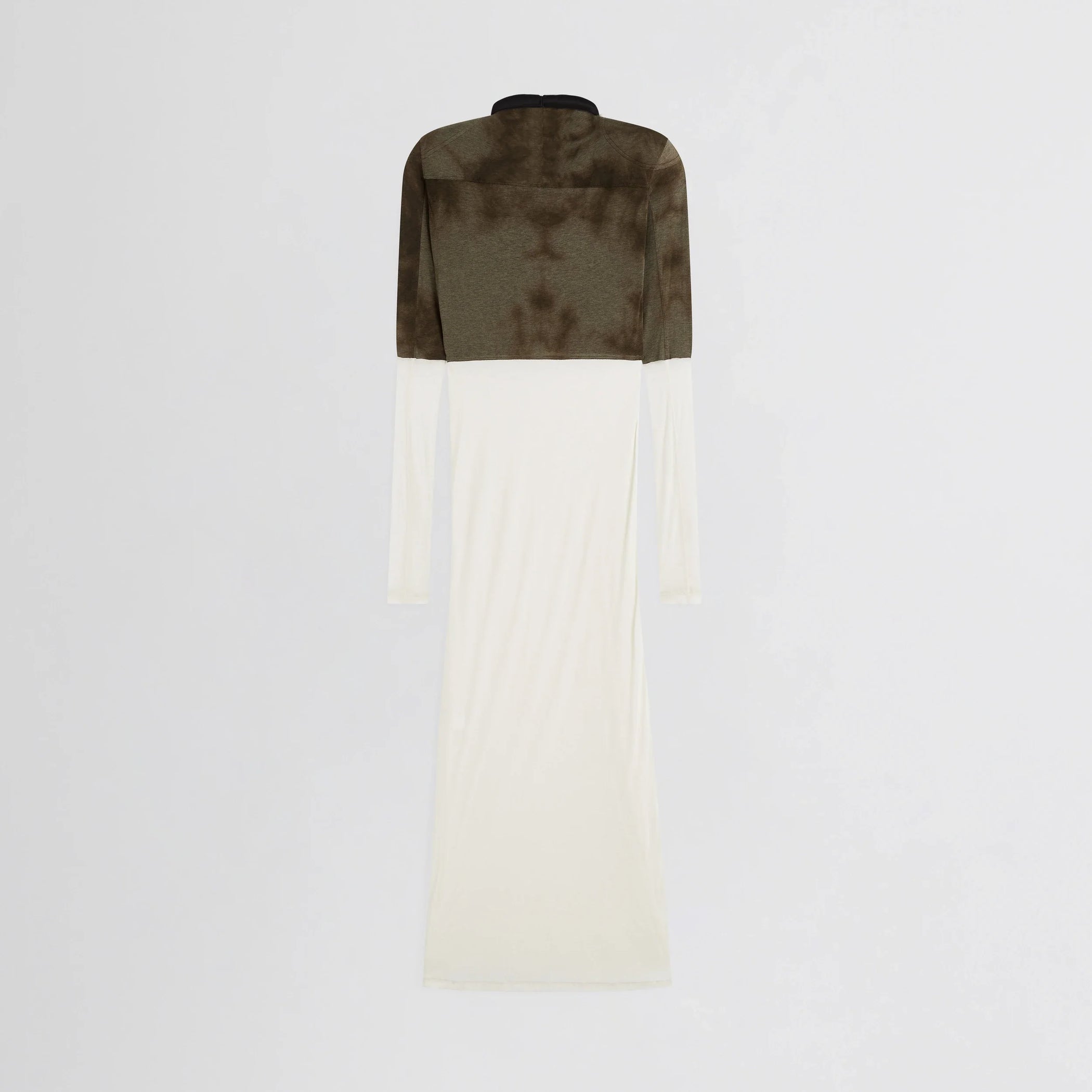Flat back view of tubular liner dress in tobacco ivory cotton.