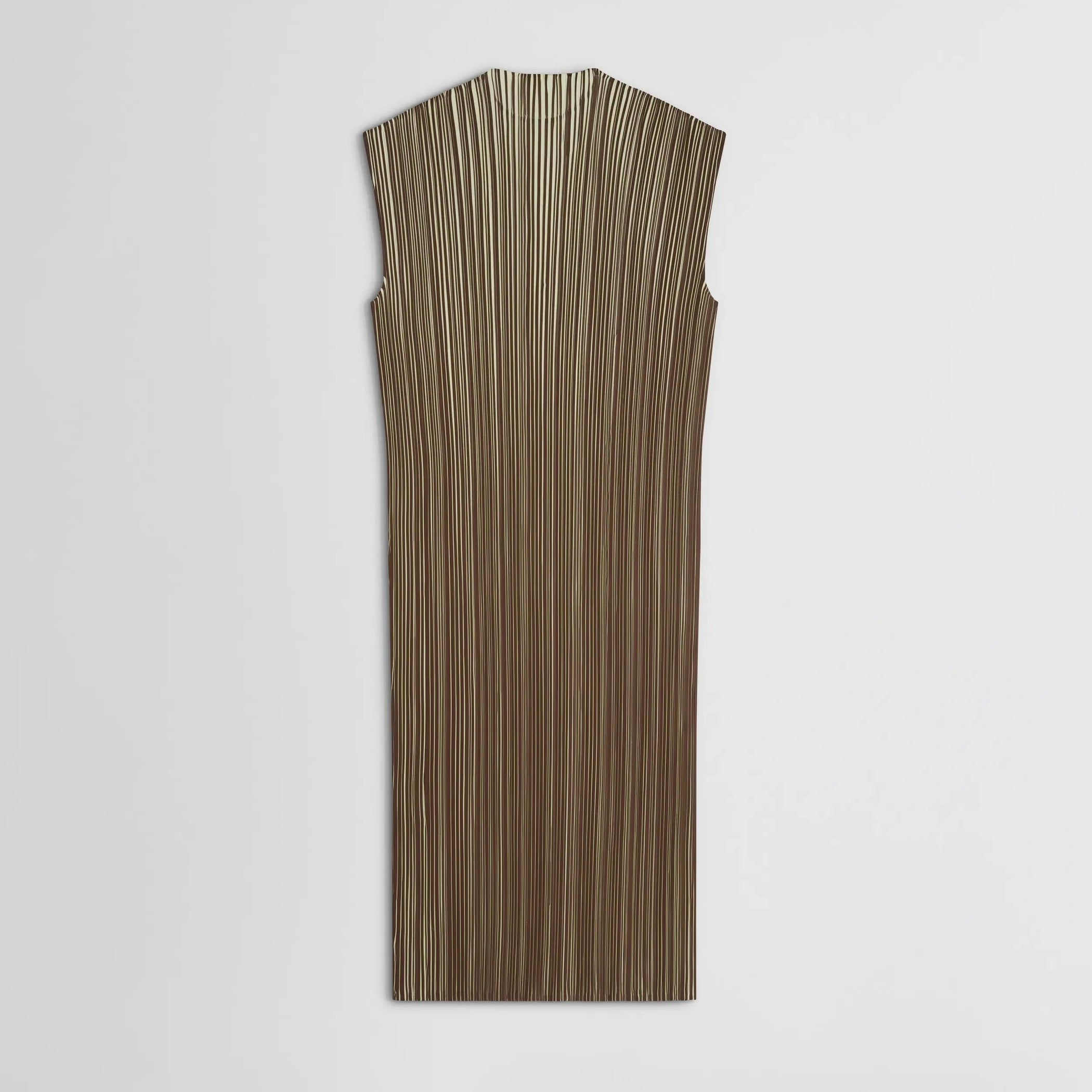 Flat back view of razor pleat dress in khaki cotton